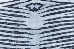 Modern Animal Skin Zebra Design Wool Rug in Black and Blue by Doris Leslie Blau