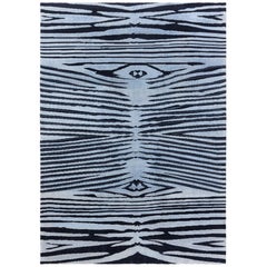 Modern Animal Skin Zebra Design Wool Rug in Black and Blue by Doris Leslie Blau