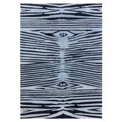 Modern Animal Skin Zebra Design Wool Rug in Black and Blue by Doris Leslie Blau