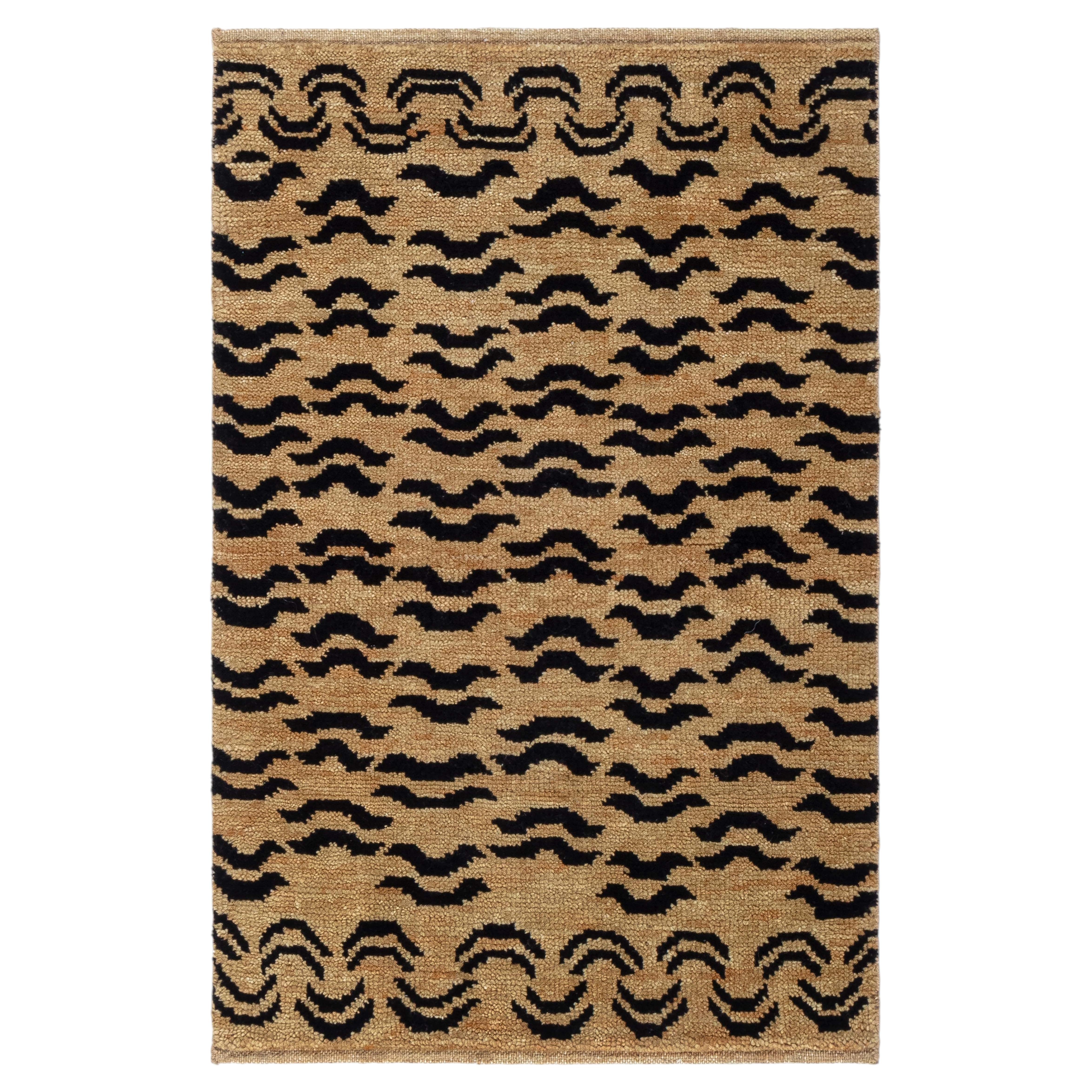 Modern Animal Tiger Stripe Tan With Black Rug "Sinuata" by Doris Leslie Blau For Sale