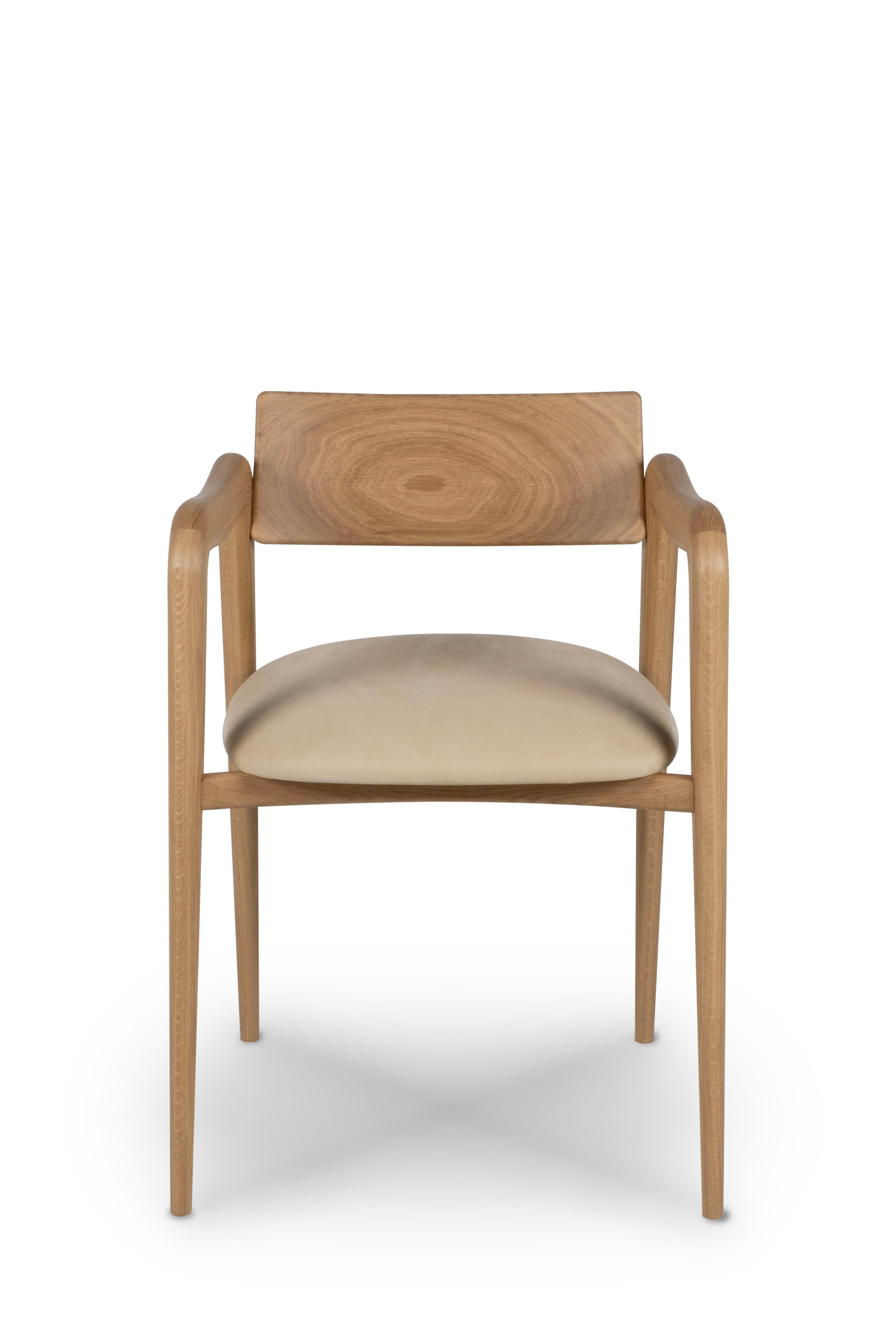 Modern Anjos Dining Chairs, Leather Oak Root, Handmade in Portugal by Greenapple For Sale 1