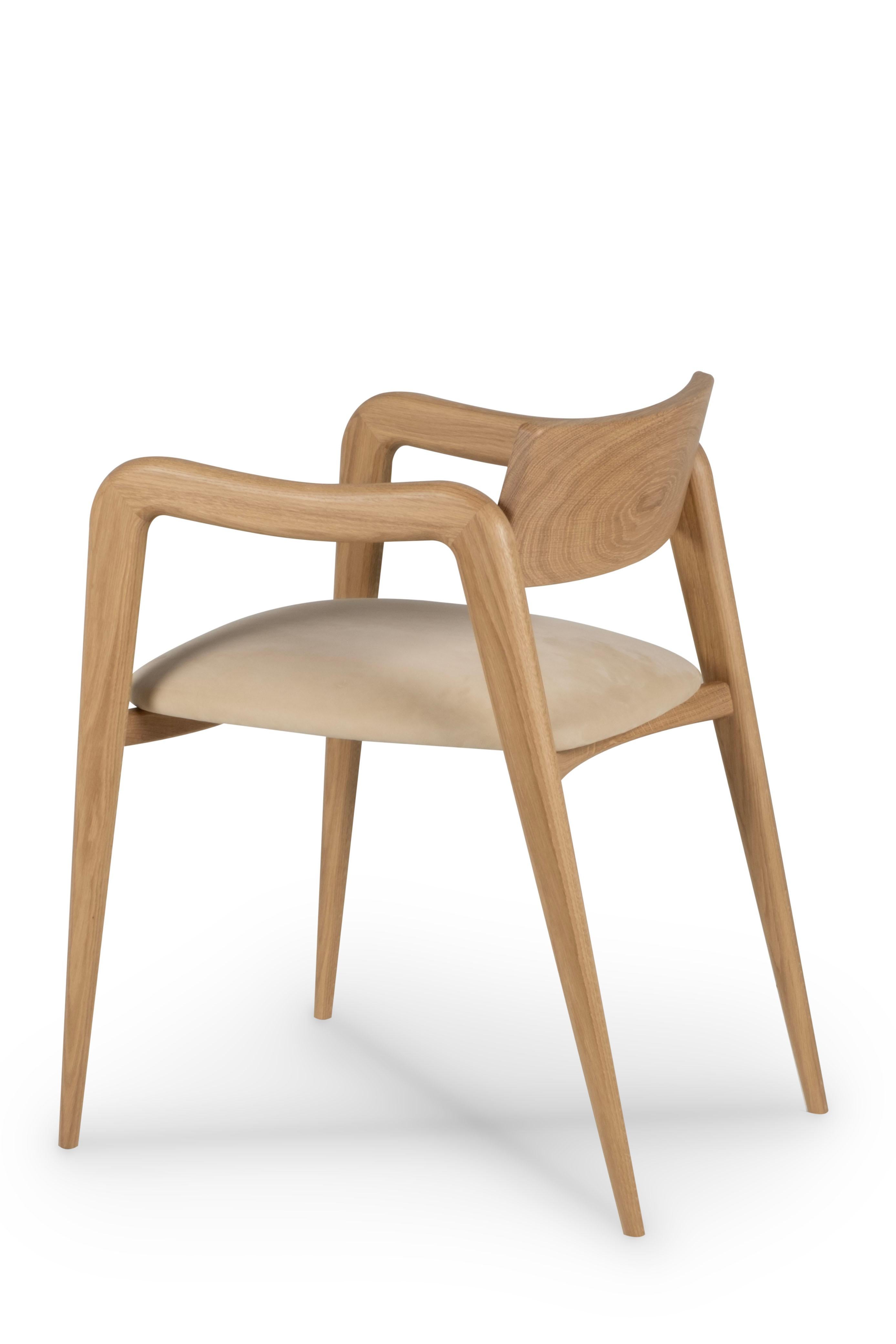 Modern Anjos Dining Chairs, Leather Oak Root, Handmade in Portugal by Greenapple For Sale 3