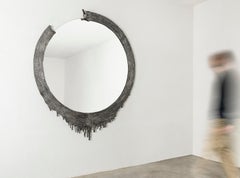 Miroir mural rond moderne Annibale Oste pour Dilmos en aluminium coulé