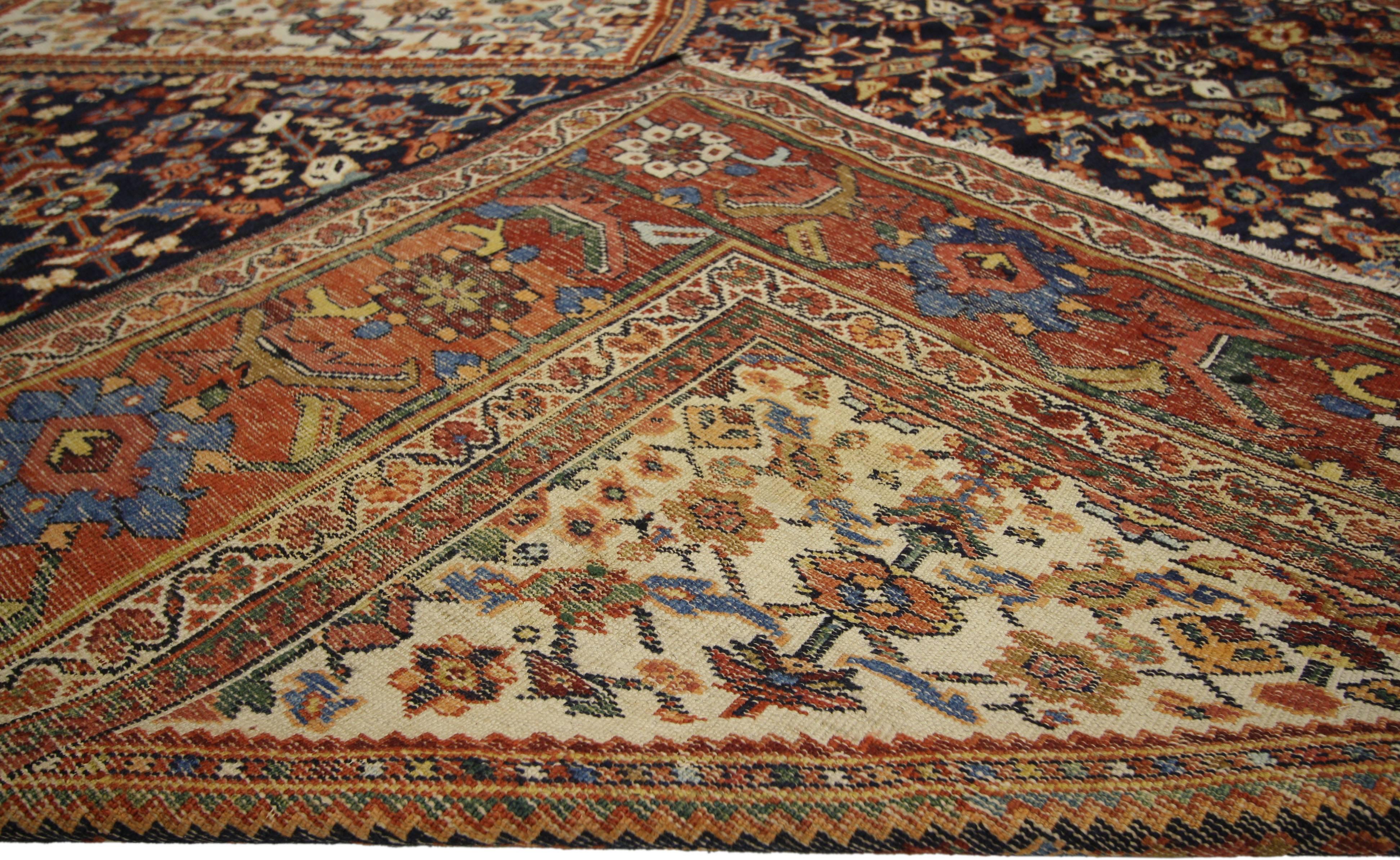 Hand-Knotted Modern Antique Persian Mahal Area Rug with Transitional Style