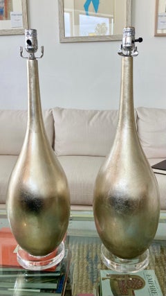 Modern Antique Silver Leaf Table Lamps With Lucite Bases, a Pair