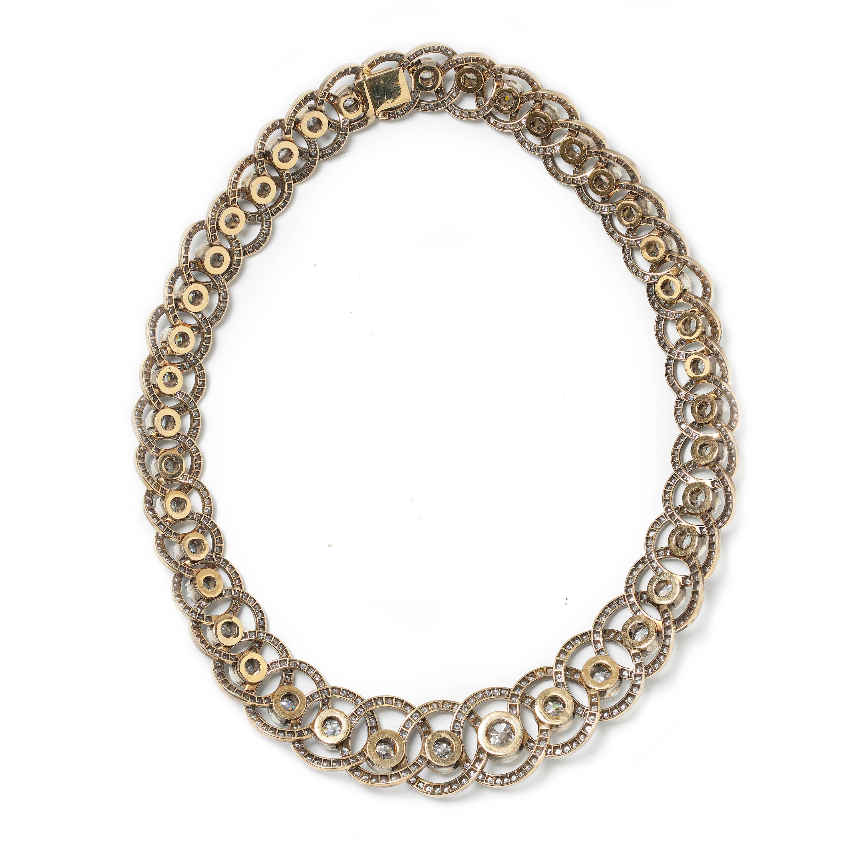 Modern Antique Style Old Cut Diamond and Silver Upon Gold Necklace, 47.94 Carat 2