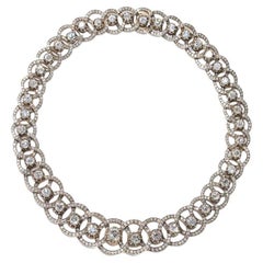Modern Antique Style Old Cut Diamond and Silver Upon Gold Necklace, 47.94 Carat