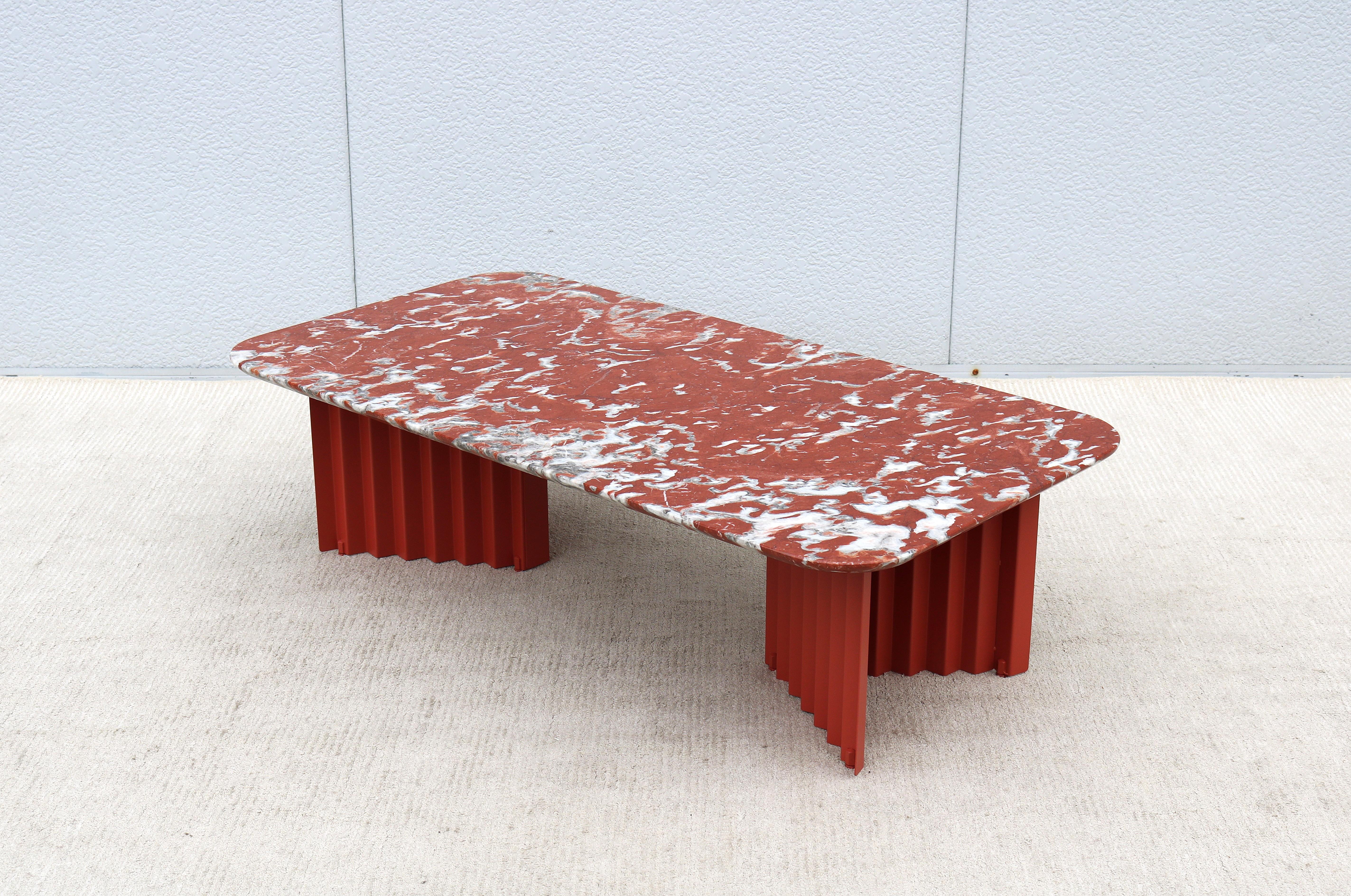 Modern Antoni Palleja for RS Barcelona Plec Rectangular Red Marble Coffee Table For Sale 4