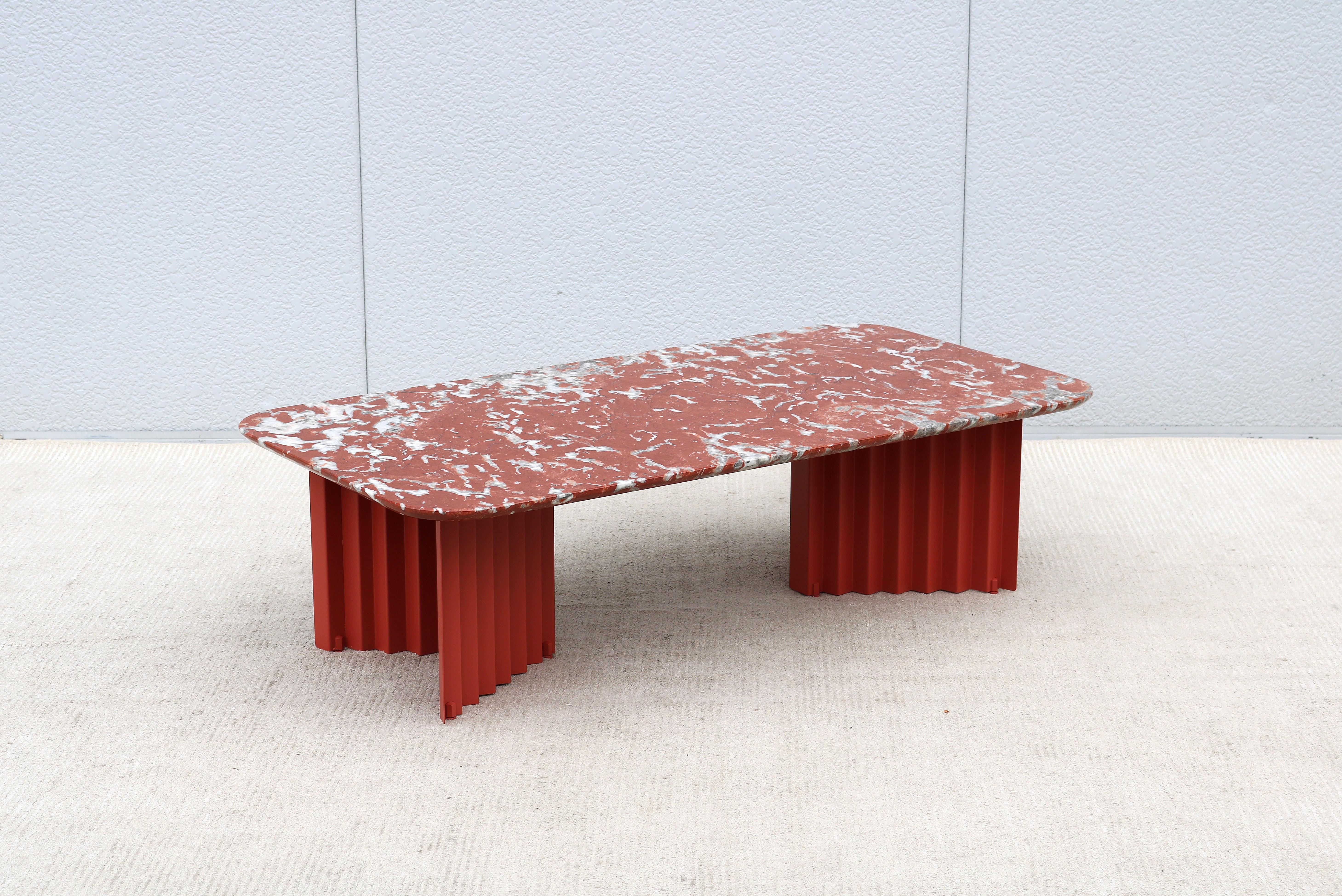Contemporary Modern Antoni Palleja for RS Barcelona Plec Rectangular Red Marble Coffee Table For Sale
