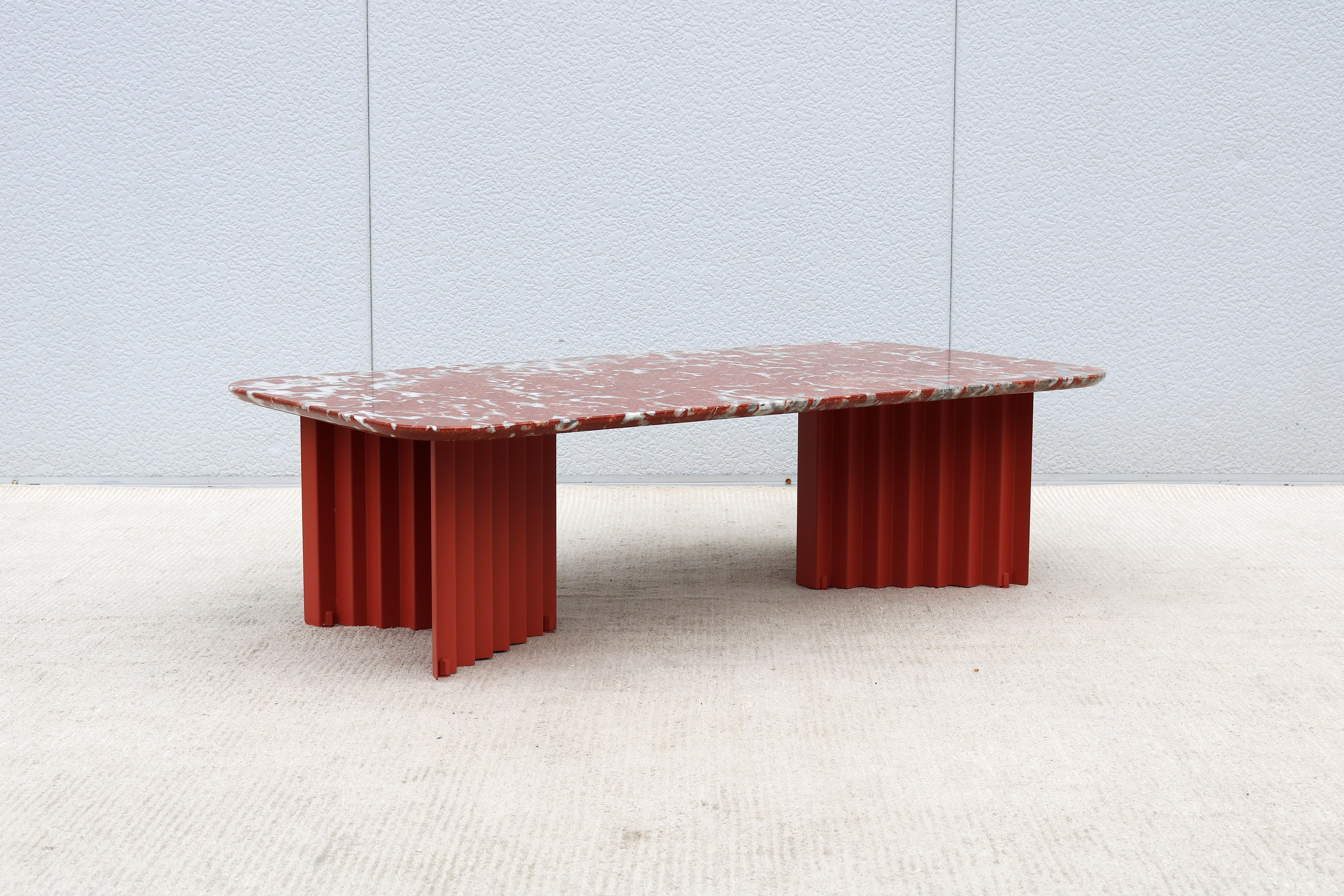 Steel Modern Antoni Palleja for RS Barcelona Plec Rectangular Red Marble Coffee Table For Sale