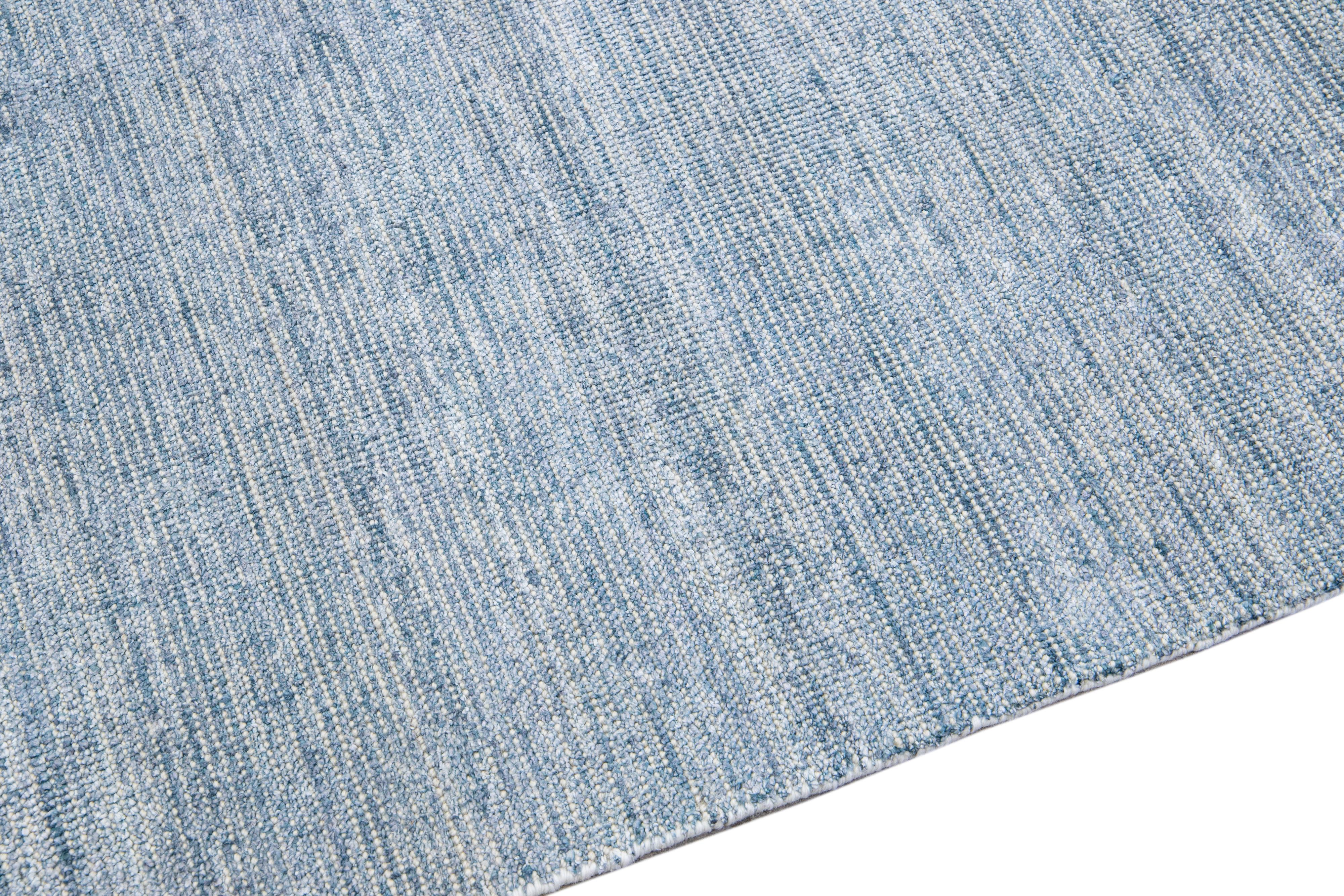 Contemporary Modern Apadana's Groove Bamboo/Silk Handmade Blue Rug For Sale