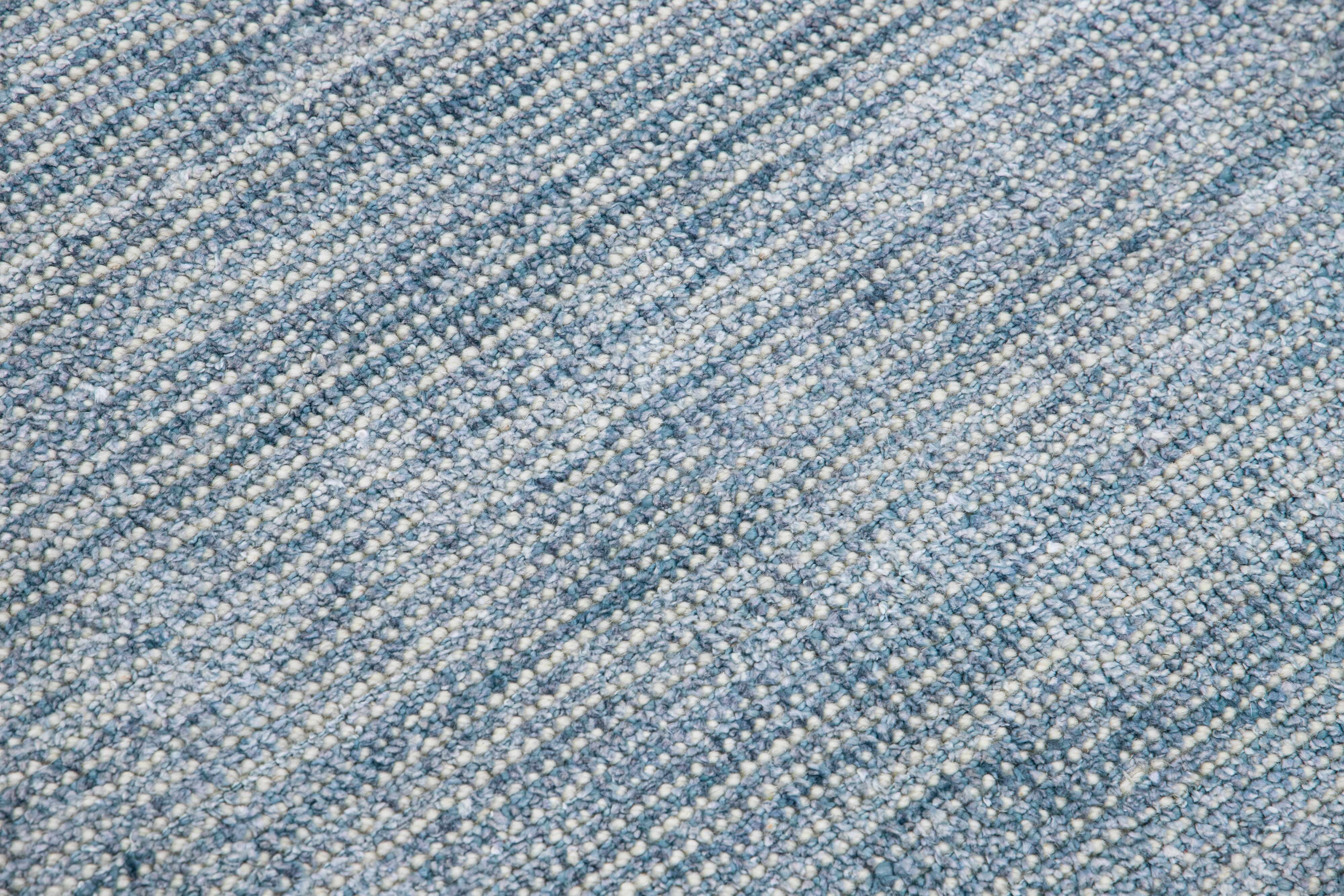 Wool Modern Apadana's Groove Bamboo/Silk Handmade Blue Rug For Sale