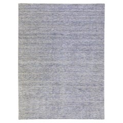 Modern Apadana's Groove Bamboo/Silk Handmade Blue Rug