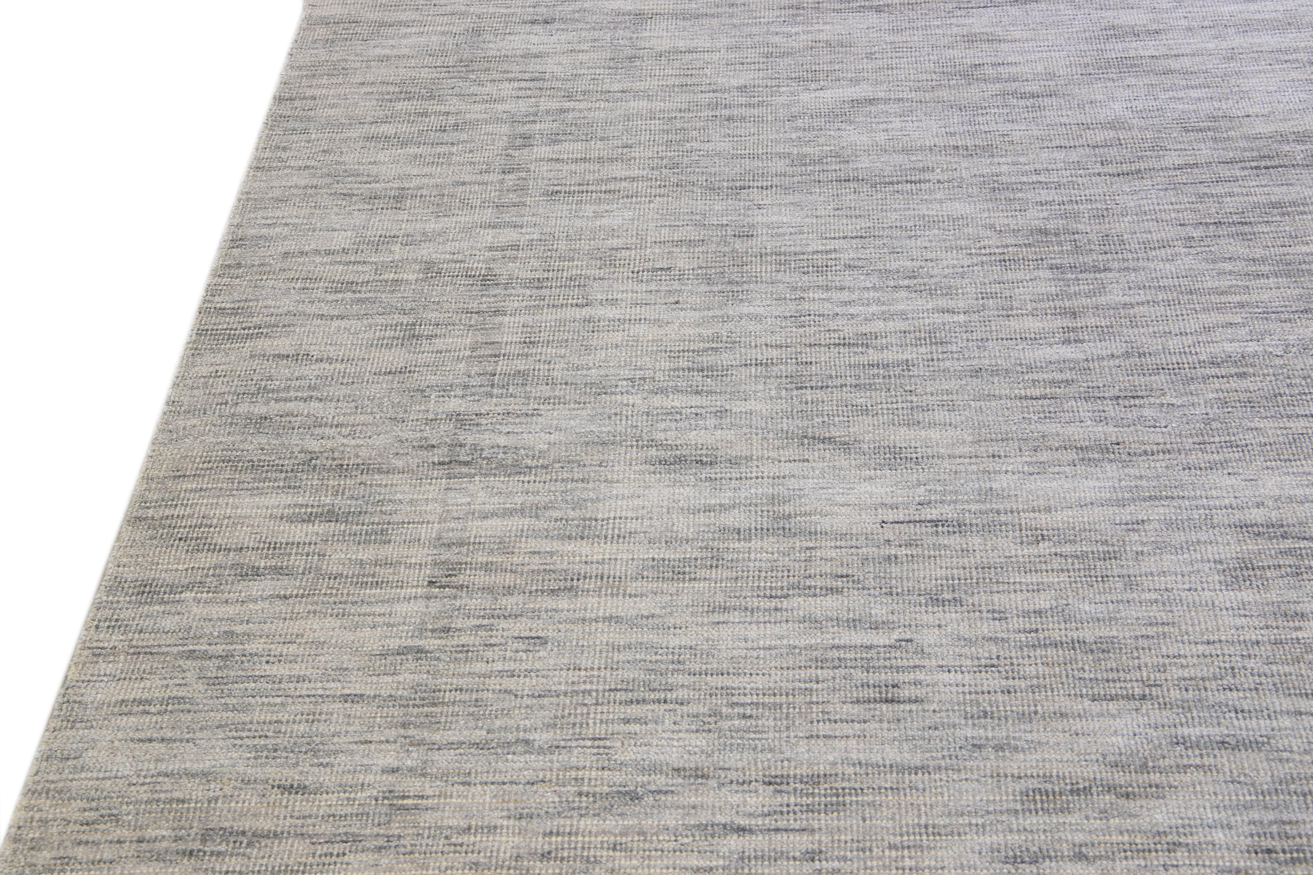 Hand-Crafted Modern Apadana's Groove Bamboo/Silk Handmade Gray Rug For Sale