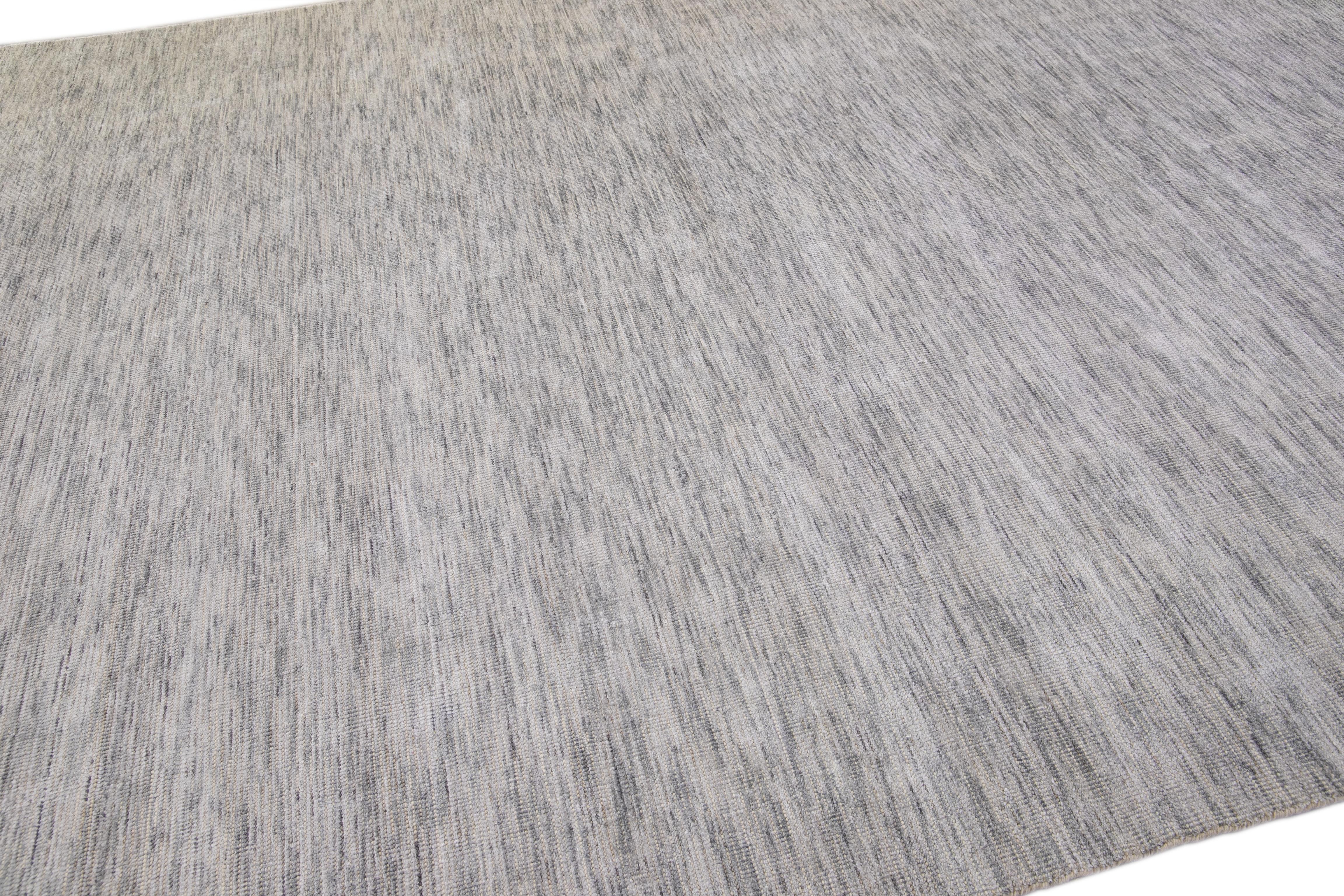 Modern Apadana's Groove Bamboo/Silk Handmade Gray Rug In New Condition For Sale In Norwalk, CT