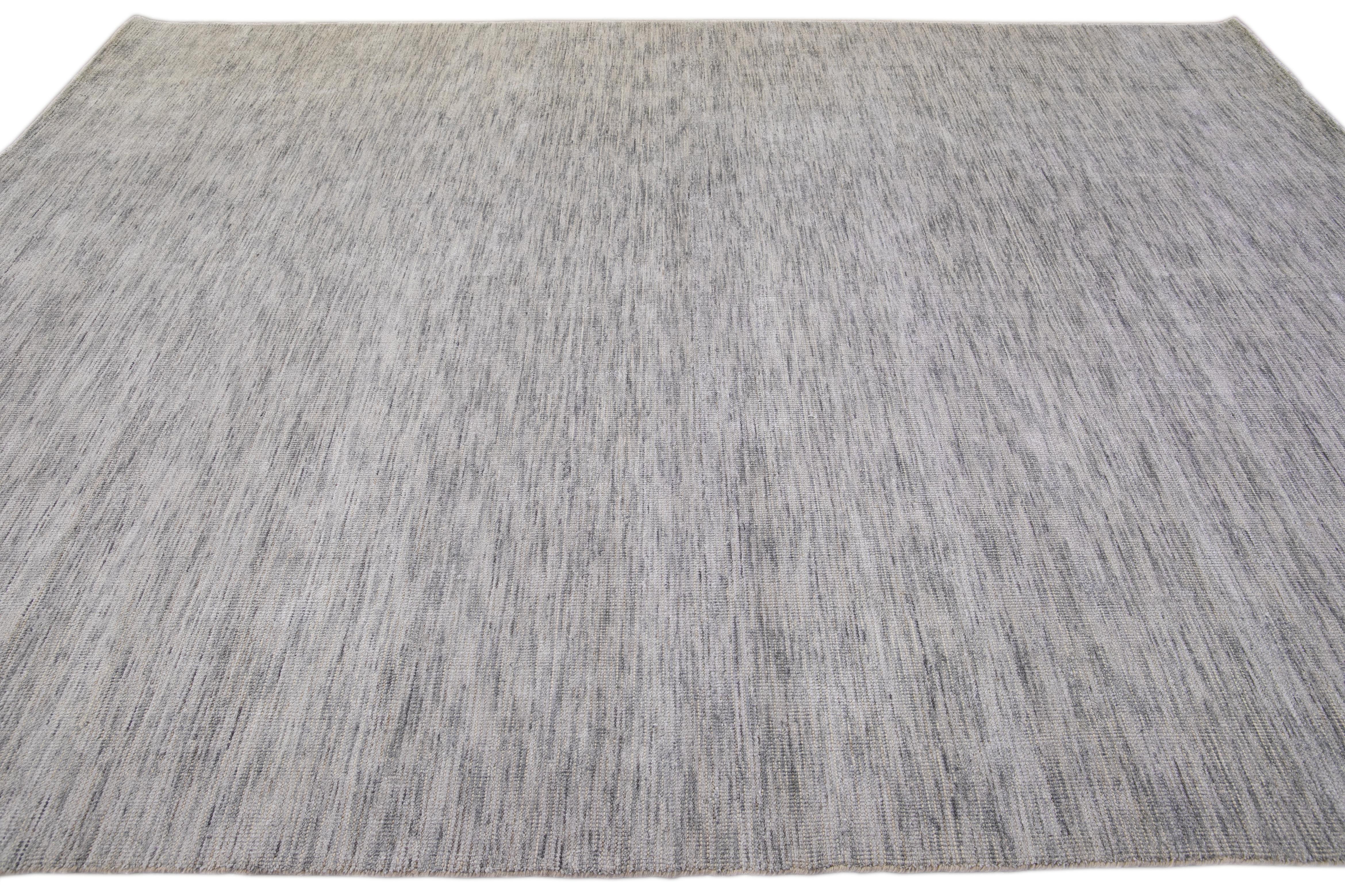 Contemporary Modern Apadana's Groove Bamboo/Silk Handmade Gray Rug For Sale
