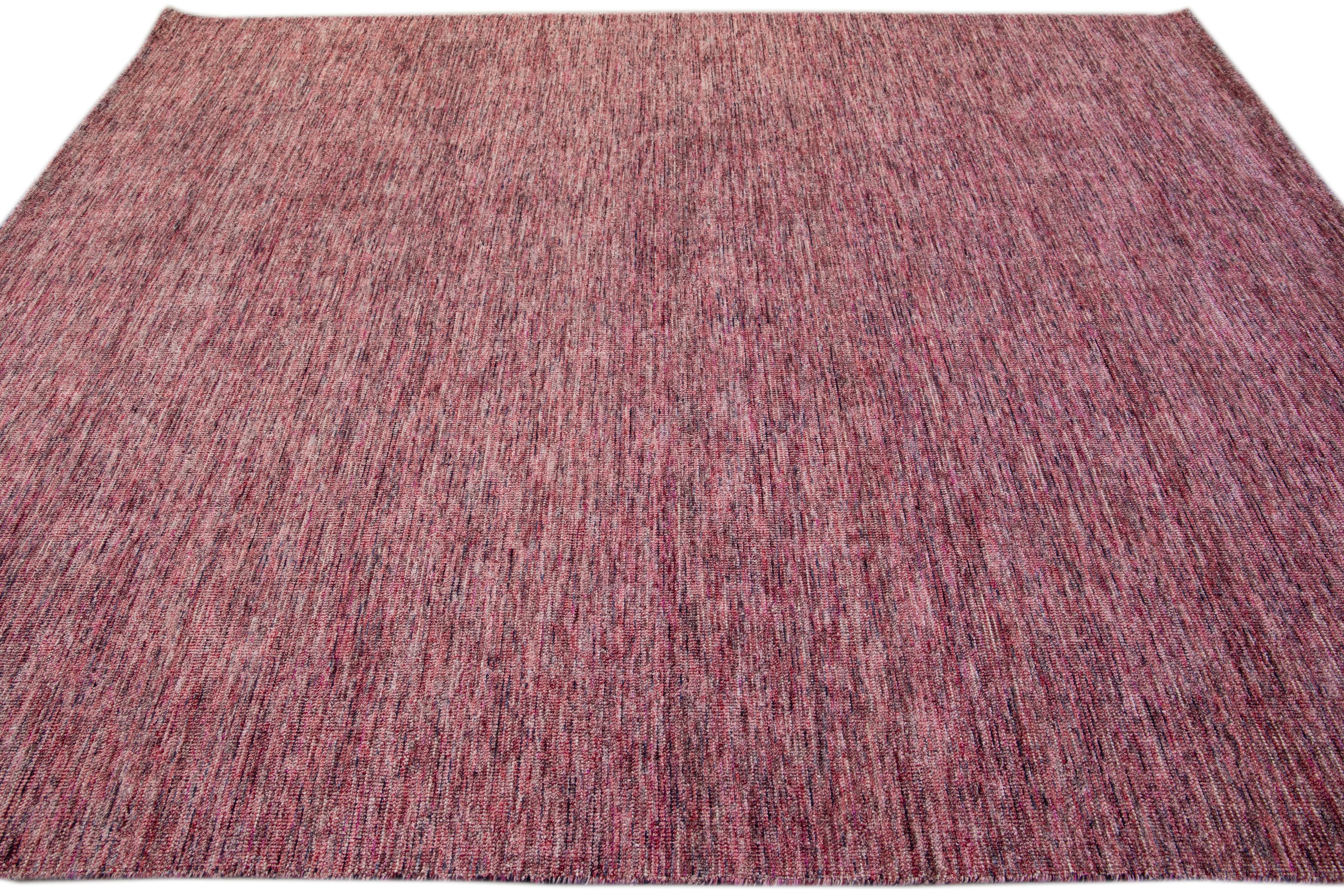 Contemporary Modern Apadana's Groove Bamboo/Silk Handmade Red Rug For Sale