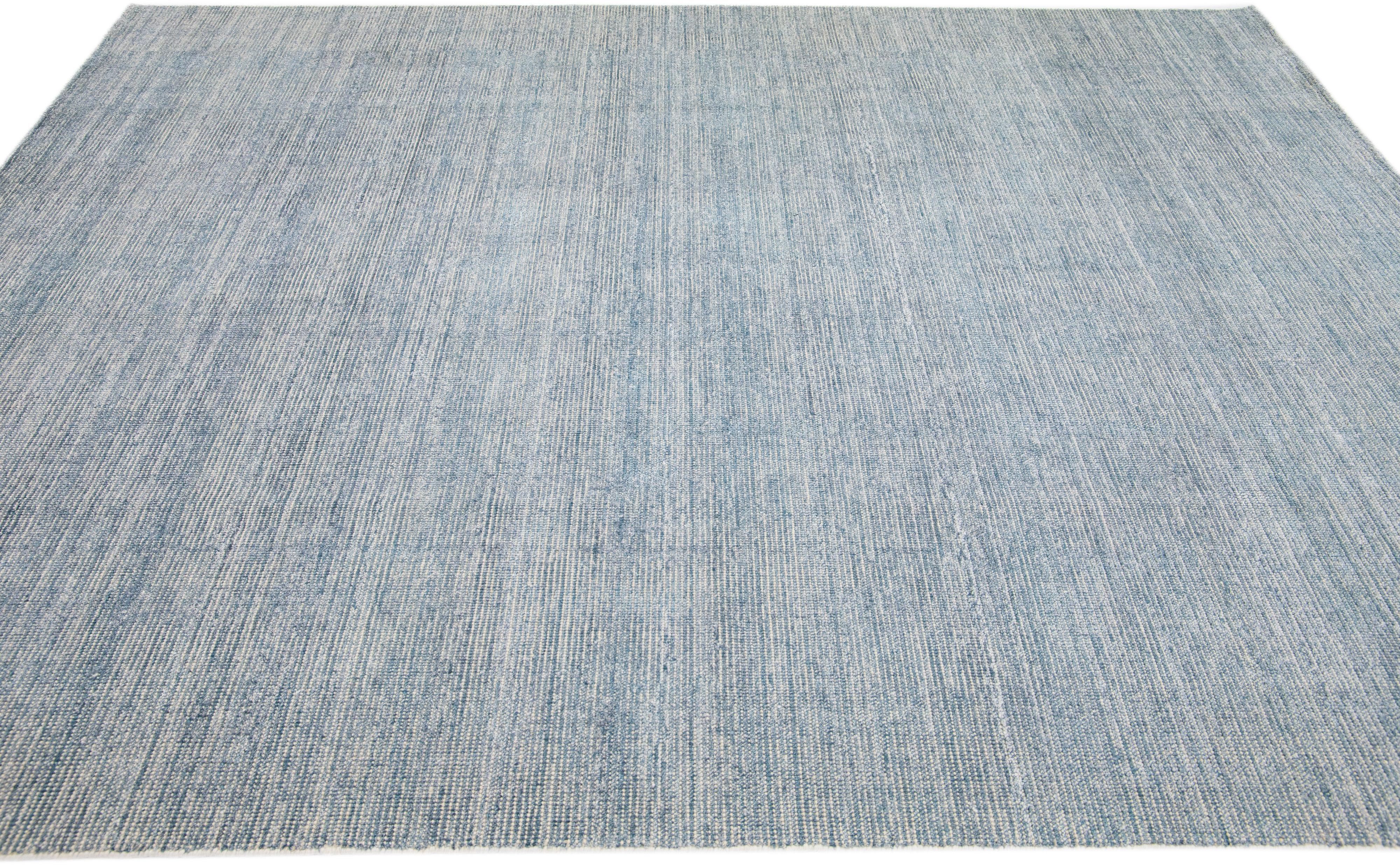 Modern Apadana's Groove Bamboo/Silk Handmade Rug in Light Blue In New Condition For Sale In Norwalk, CT