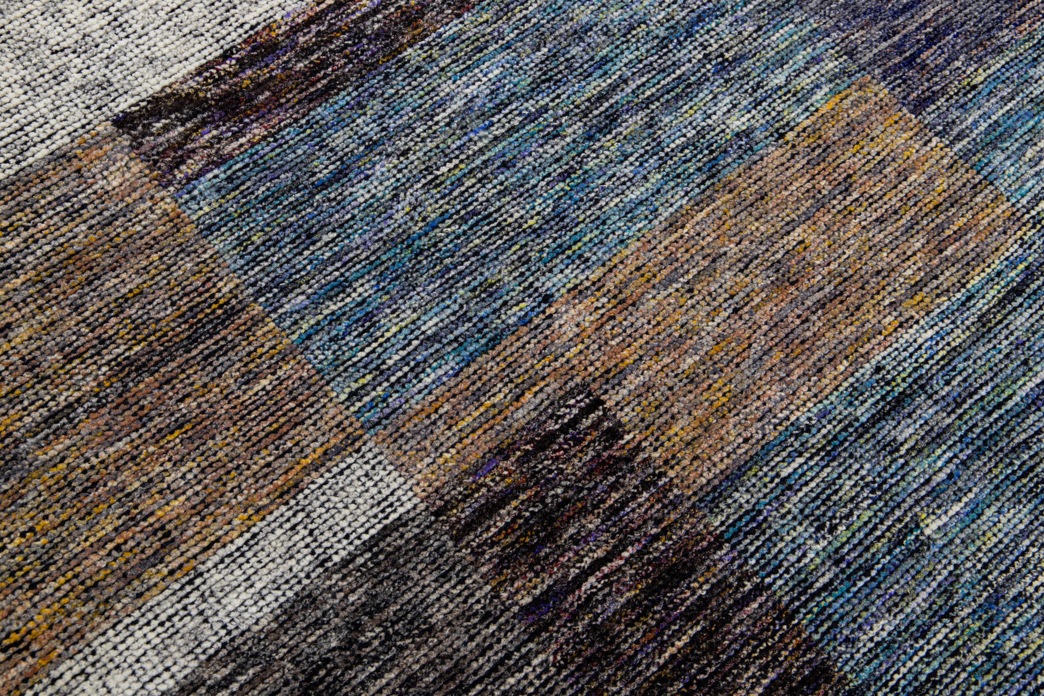 Modern Apadana's Safi Collection Handmade Abstract Earthy Tone Designed Wool Rug For Sale 4