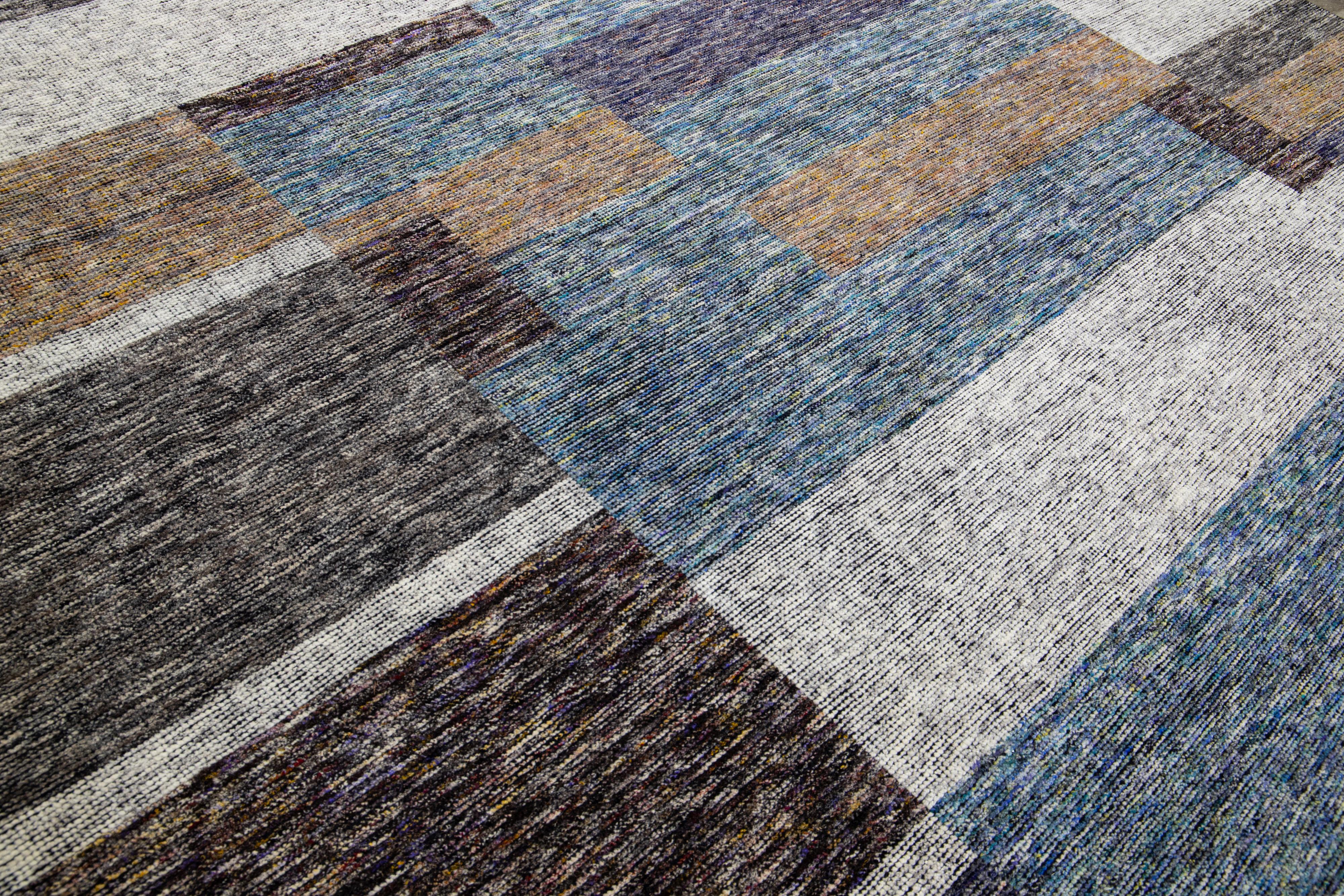 Modern Apadana's Safi Collection Handmade Abstract Earthy Tone Designed Wool Rug For Sale 2