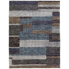 Modern Apadana's Safi Collection Handmade Abstract Earthy Tone Designed Wool Rug