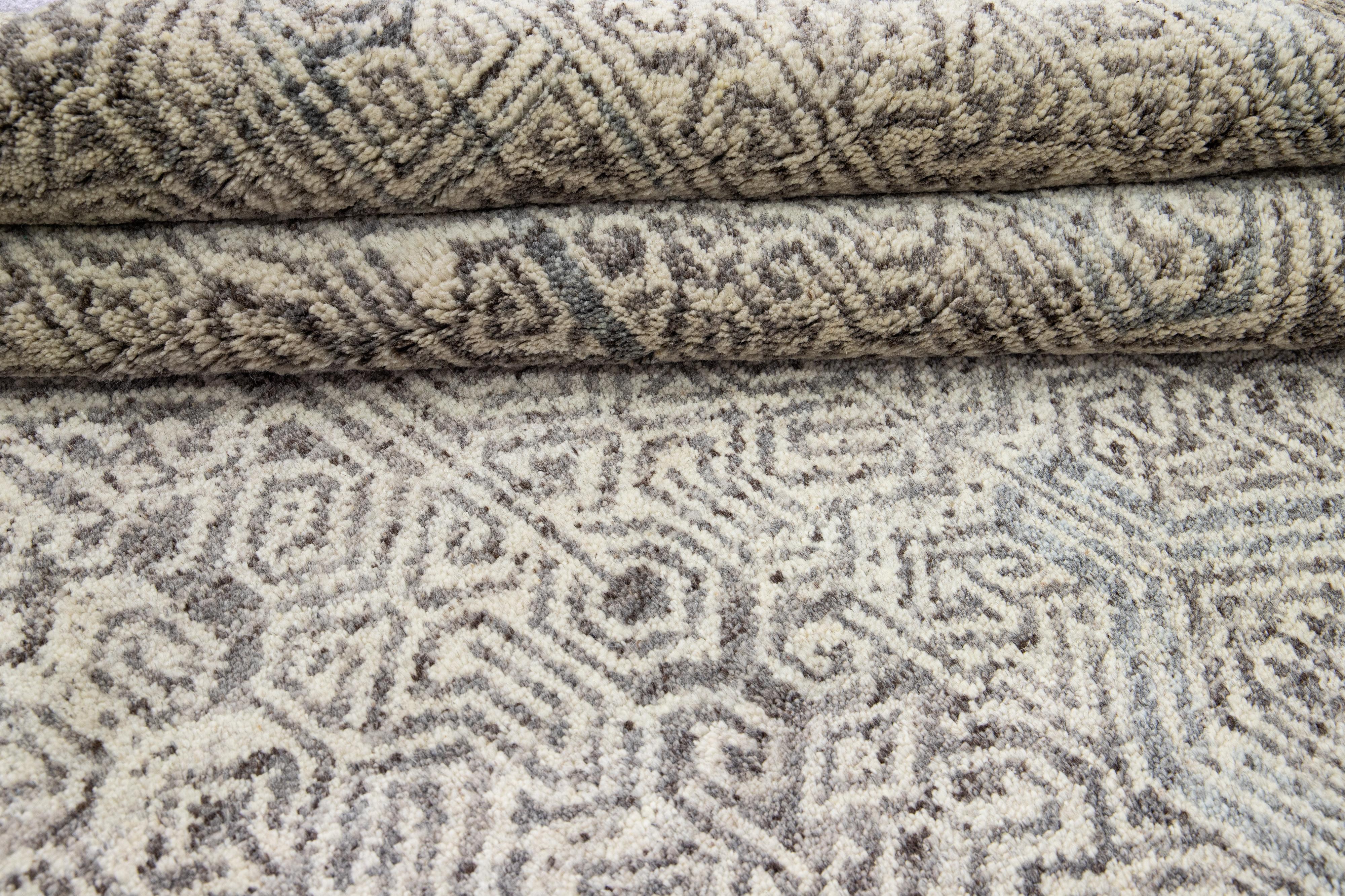 Contemporary Modern Apadana's Safi Collection Handmade Allover Designed Beige Wool Rug For Sale