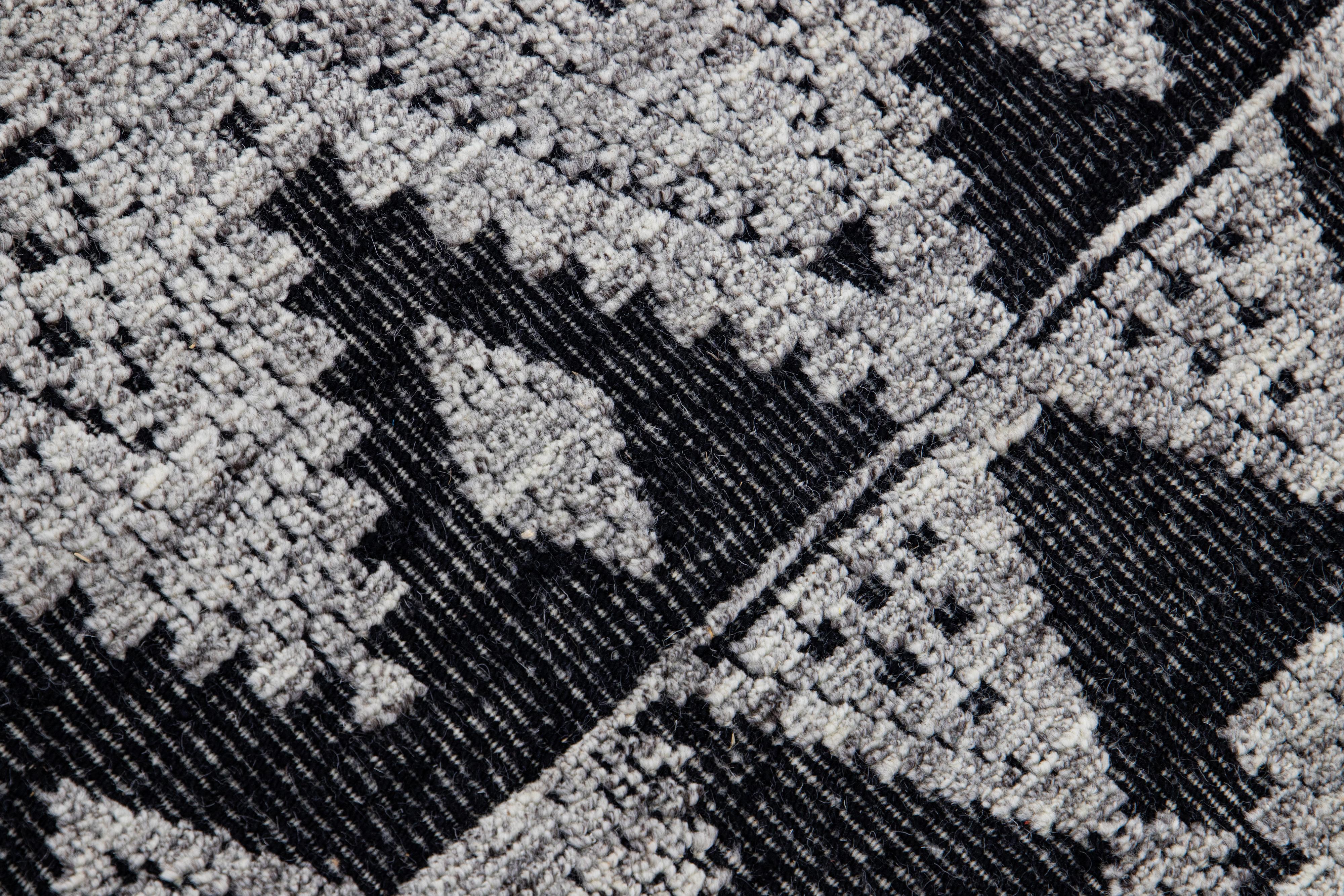 Modern Apadana's Safi Collection Handmade Charcoal and Gray Designed Wool Rug For Sale 2
