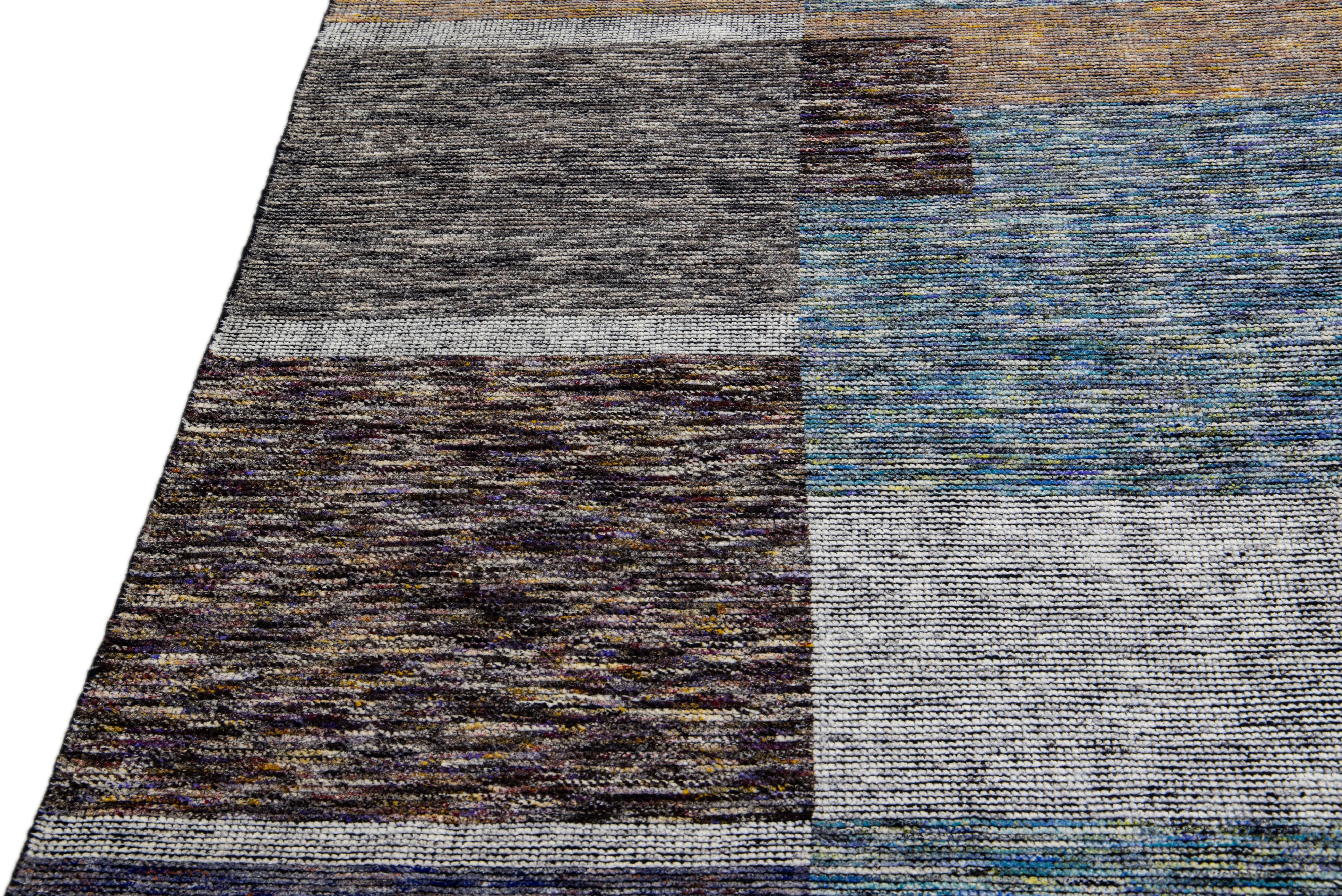 Hand-Knotted Modern Apadana's Safi Collection Handmade Earthy Tone Abstract Designed Wool Rug For Sale