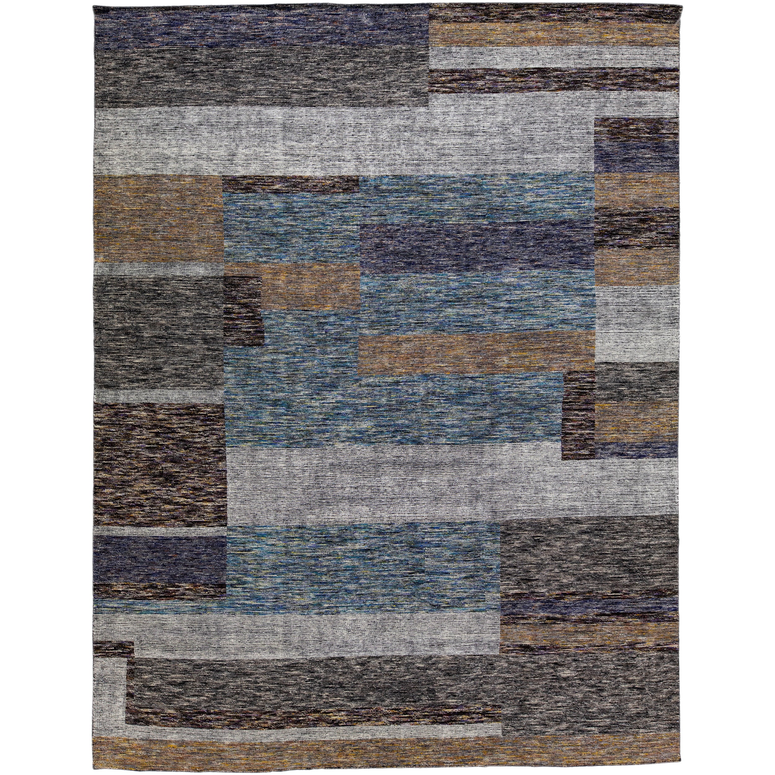 Apadana's Safi Kollektion, handgefertigter, abstrakter Wollteppich in Erdtönen in abstraktem Design, modern