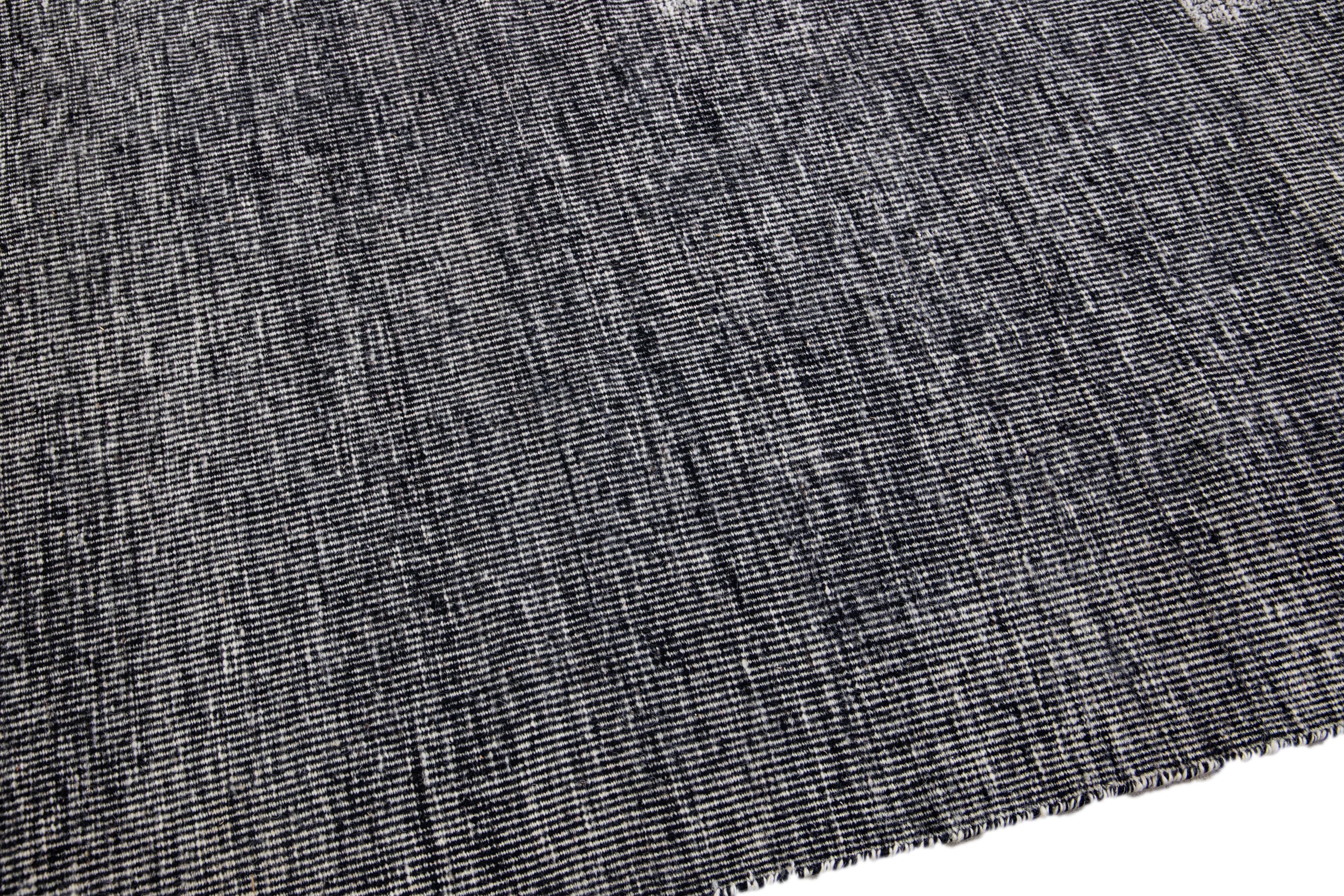 Modern Apadana's Safi Collection Handmade Gray Designed Wool Rug For Sale 2
