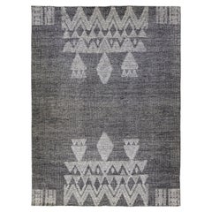 Modern Apadana's Safi Collection Handgefertigter Wollteppich mit grauem Design
