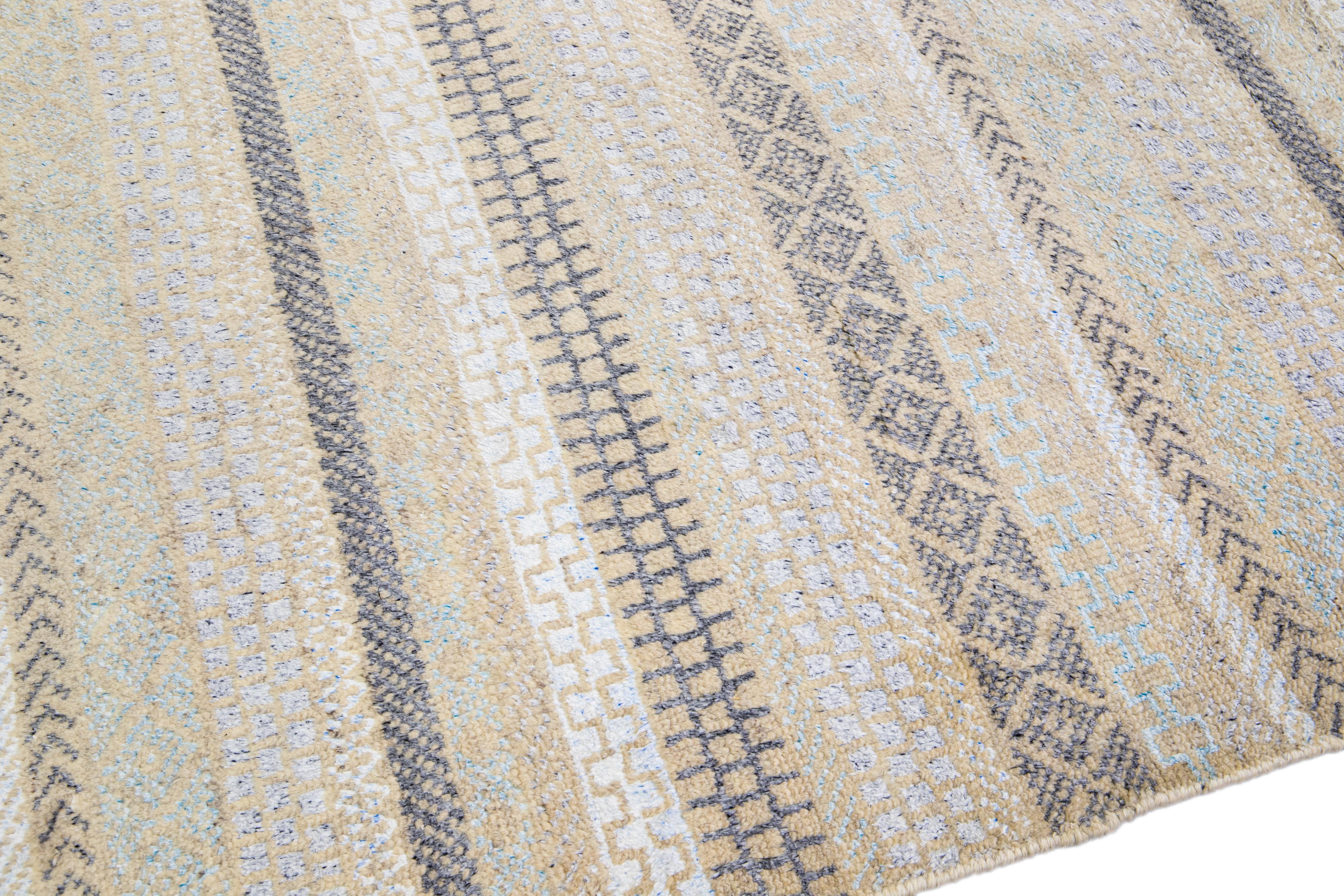 Contemporary Modern Apadana's Safi Collection Handmade Stripe Designed Wool Rug For Sale