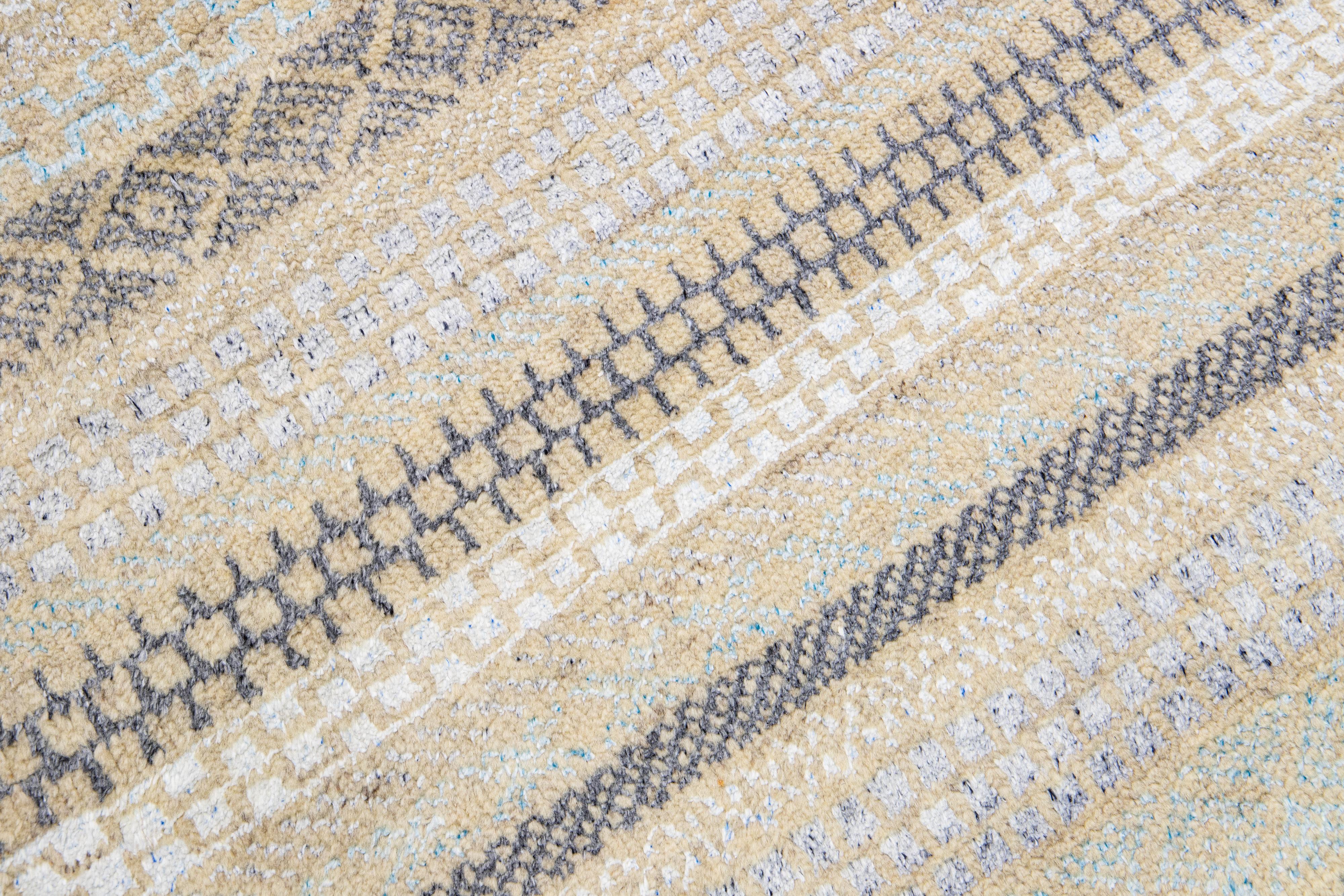 Modern Apadana's Safi Collection Handmade Stripe Designed Wool Rug For Sale 1