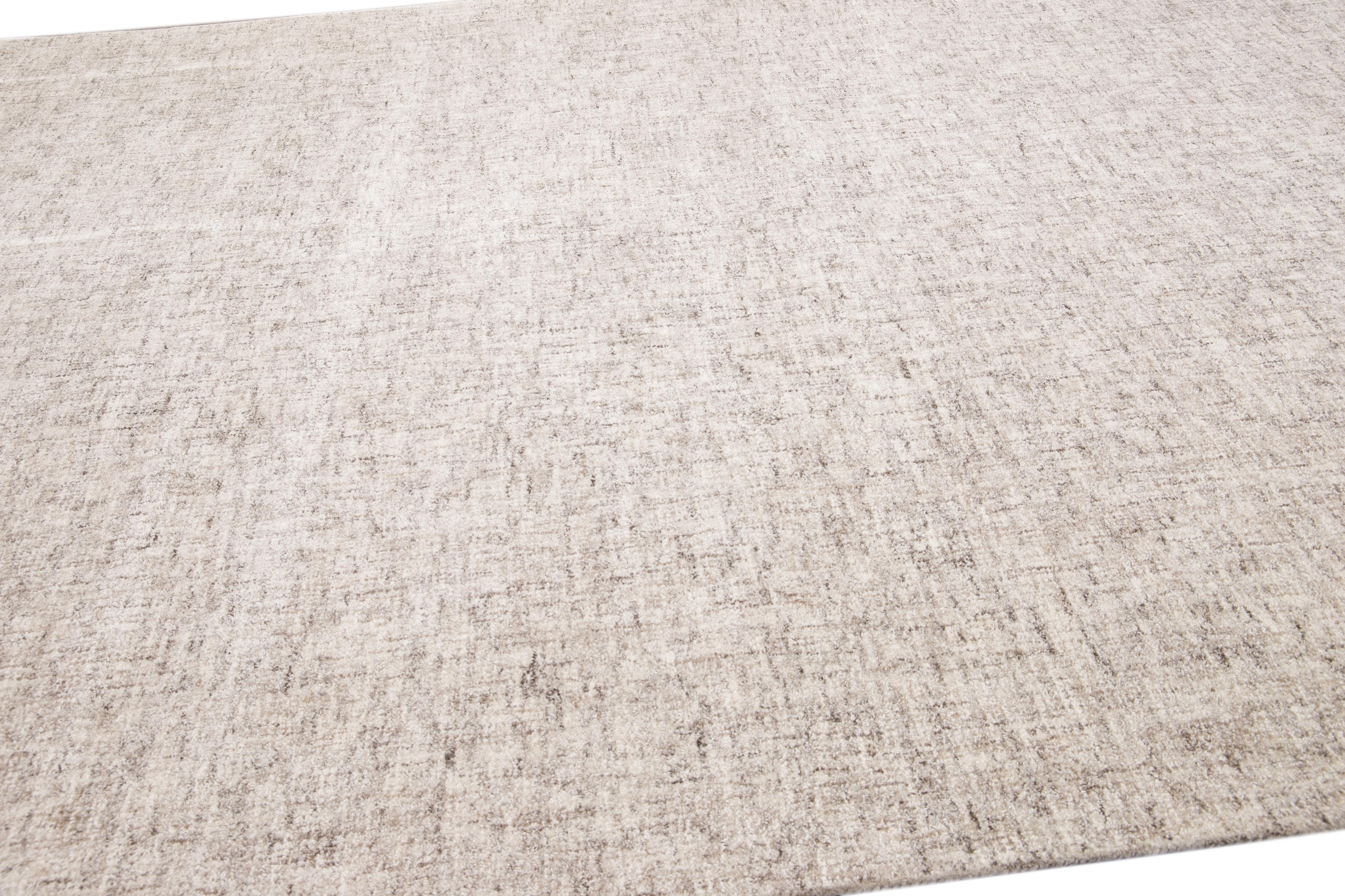Hand-Woven Modern Apadana's Westport Collection Hand Tufted Beige Natural Wool Rug For Sale