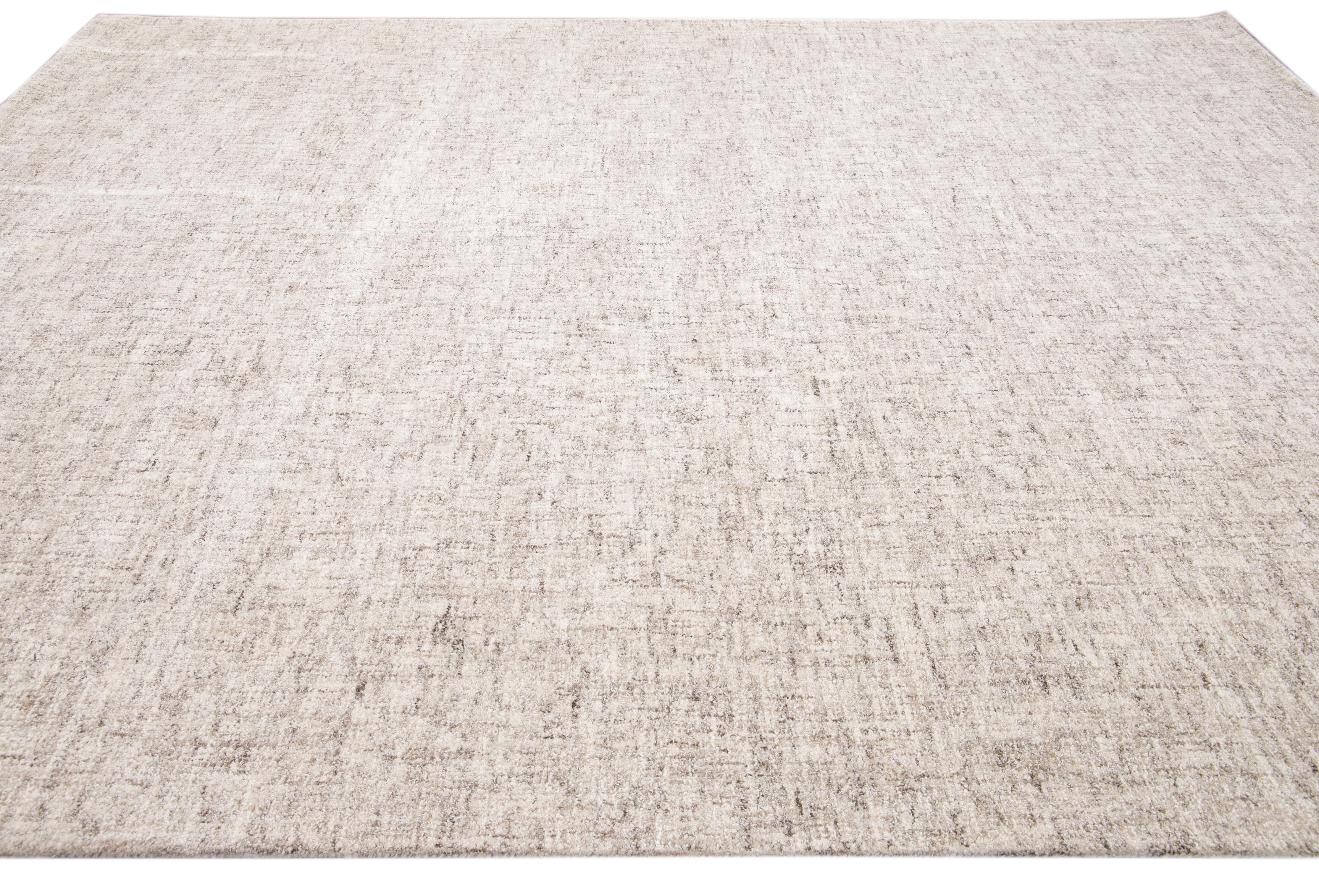 Contemporary Modern Apadana's Westport Collection Hand Tufted Beige Natural Wool Rug For Sale