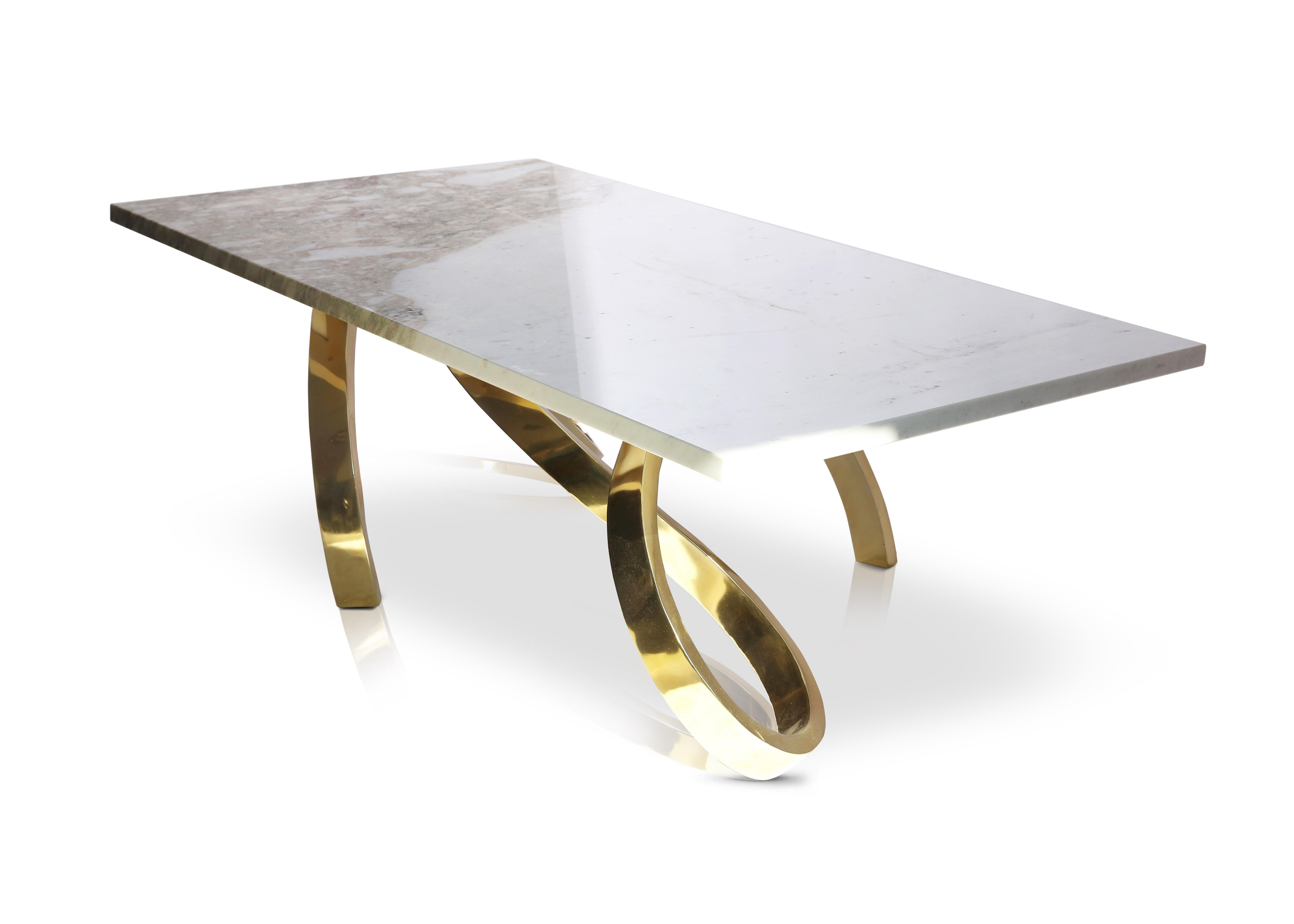 Latvian Modern Apate Coffee Table in Marble, Brass, Copper For Sale