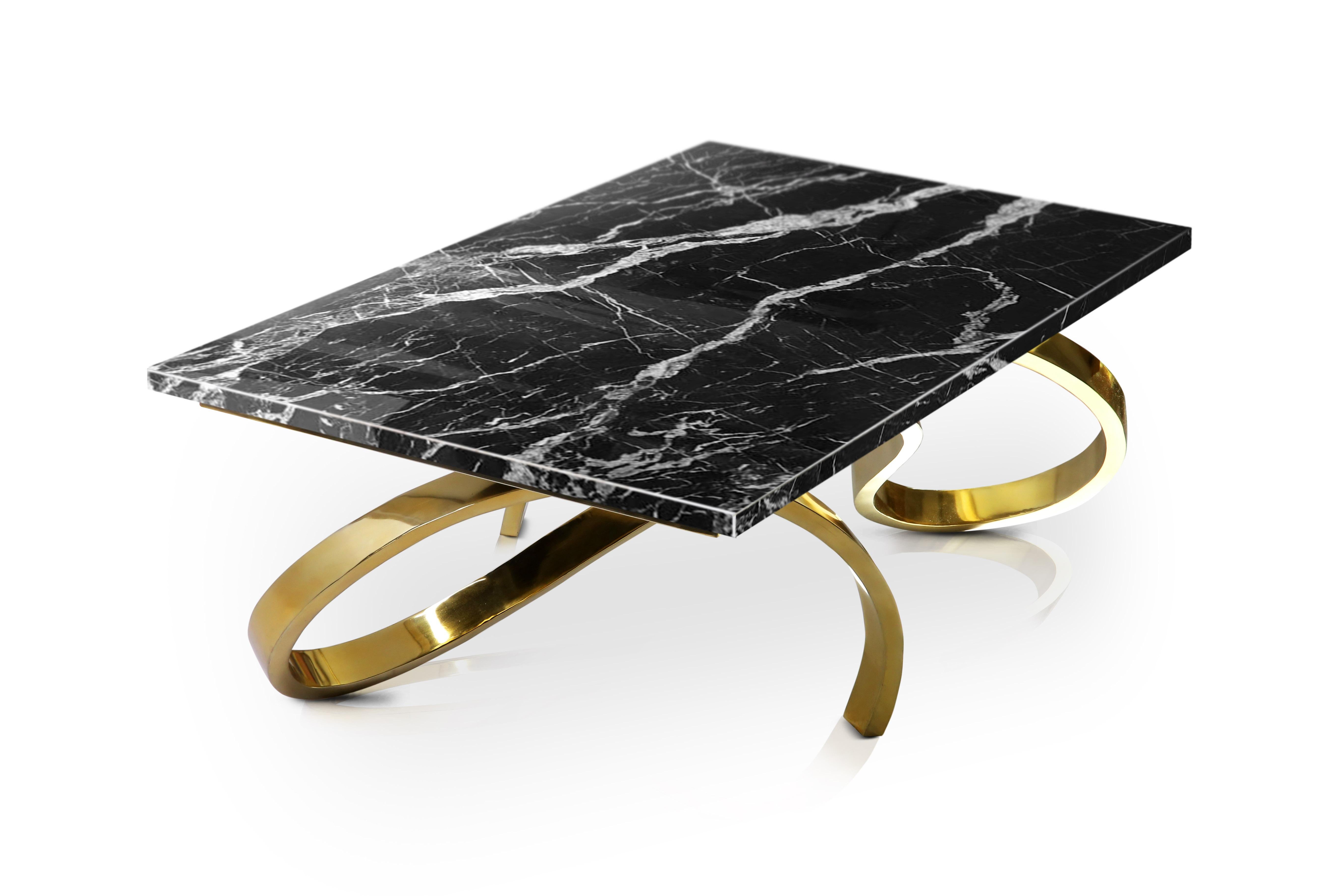 Polished Modern Apate Coffee Table in Marble, Brass, Copper For Sale