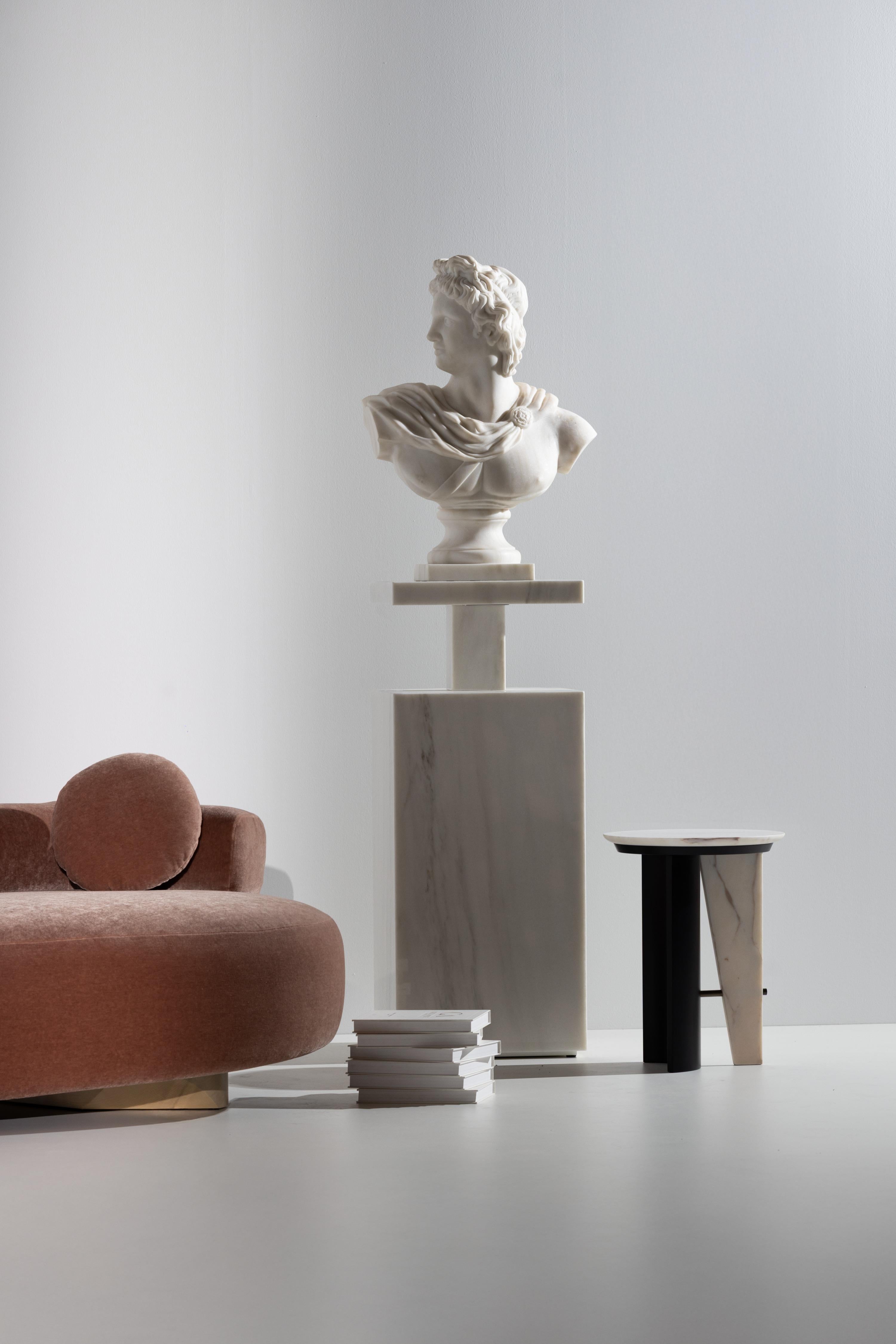 Portuguese Modern Apolo Bust Sculpture Piece Calacatta Marble, Handmade Portugal Greenapple For Sale