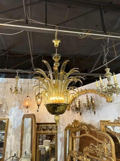 Modern Apple Green Murano Glass Leaf Chandelier