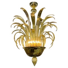 Lampadario moderno a foglie in vetro di Murano color verde mela