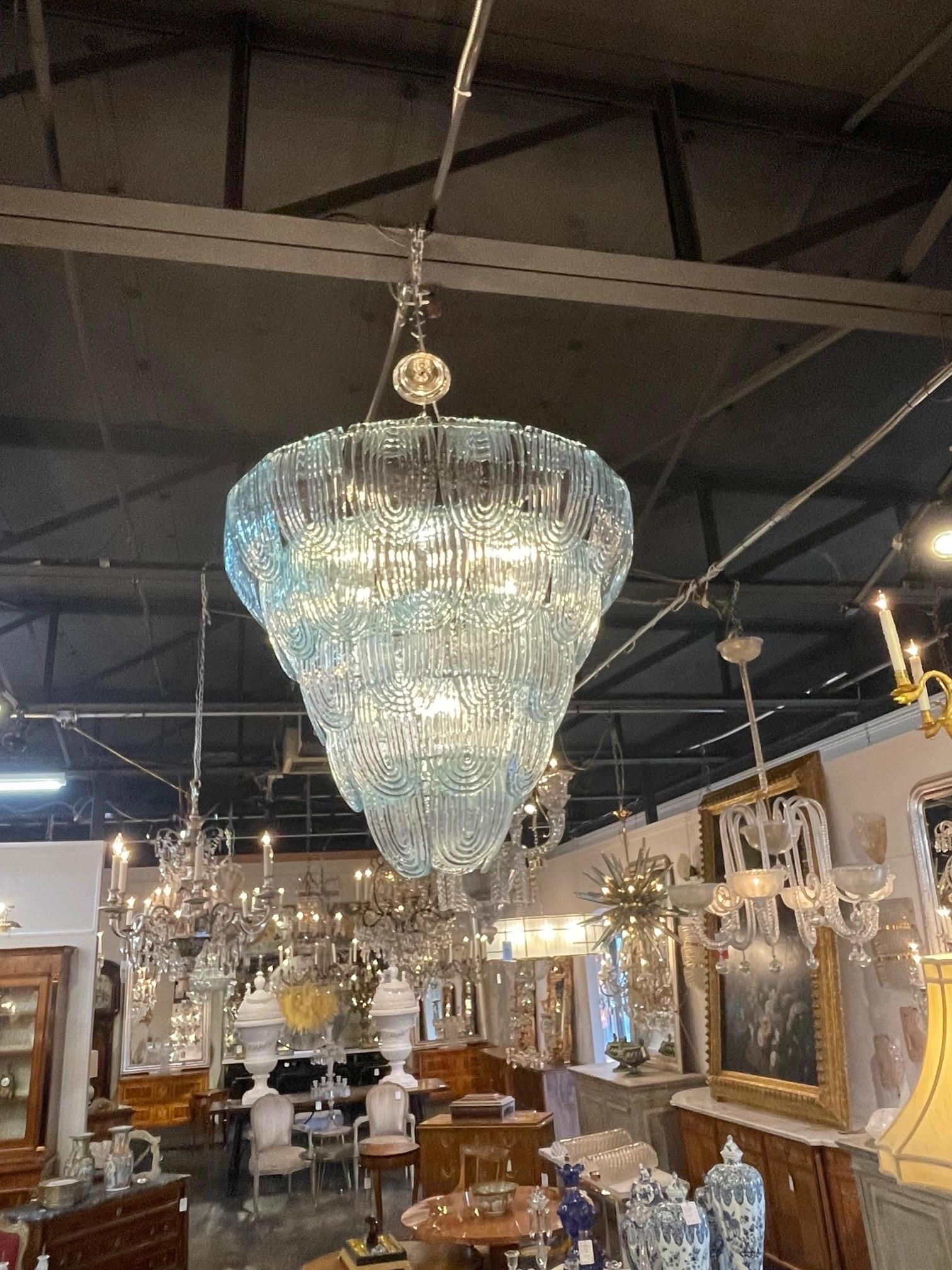 Lampadario moderno a cascata in vetro di Murano blu acqua In condizioni ottime in vendita a Dallas, TX