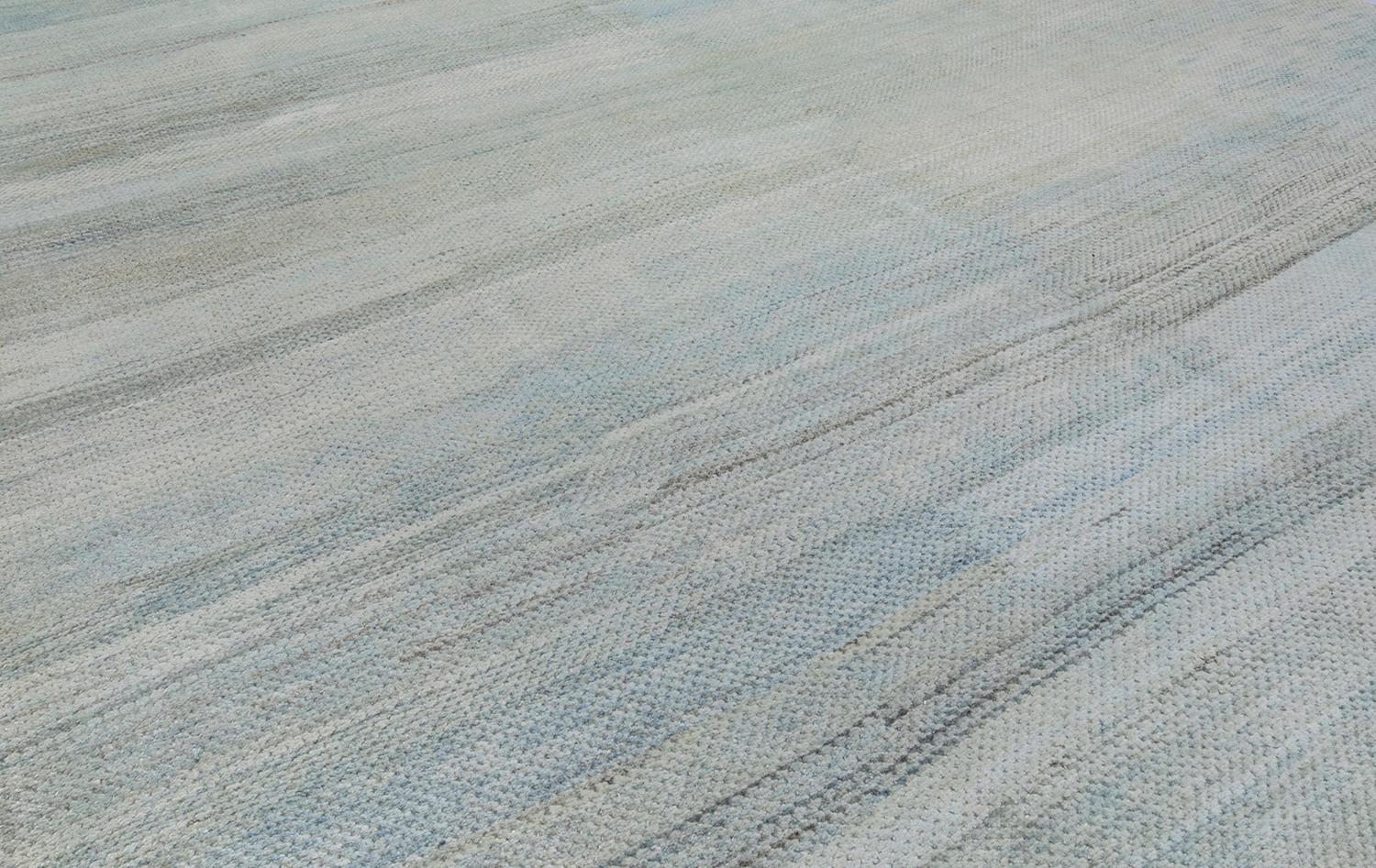 Hand-Knotted Modern Aqua Relief Textural Wool Rug