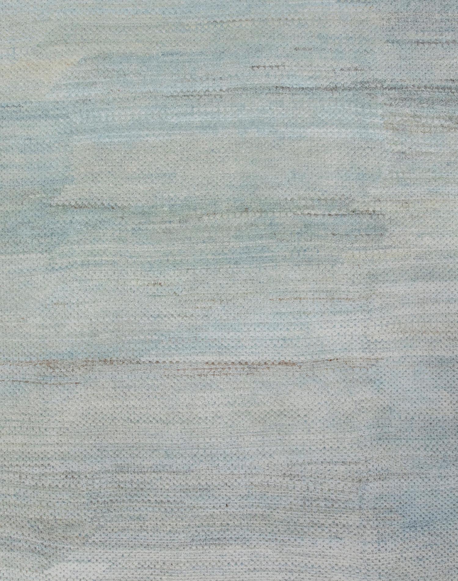 Modern Aqua Relief Textural Wool Rug In New Condition In New York, NY