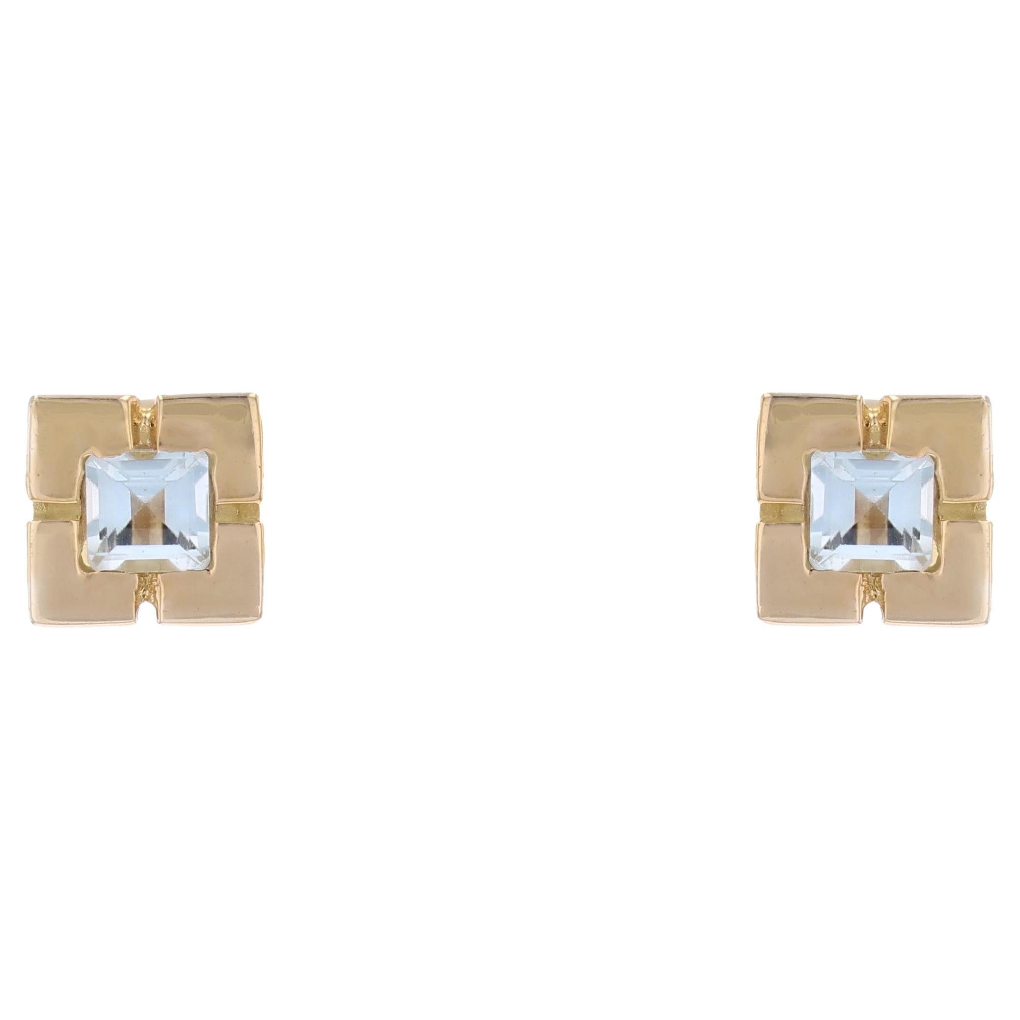 Modern Aquamarine 18 Karat Yellow Gold Squarred Stud Earrings