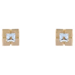 Moderne quadratische Aquamarin-Ohrstecker aus 18 Karat Gelbgold