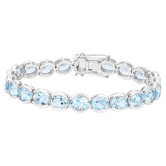 Modernes Aquamarin-Armband im Ovalschliff 44 Karat Sterlingsilber