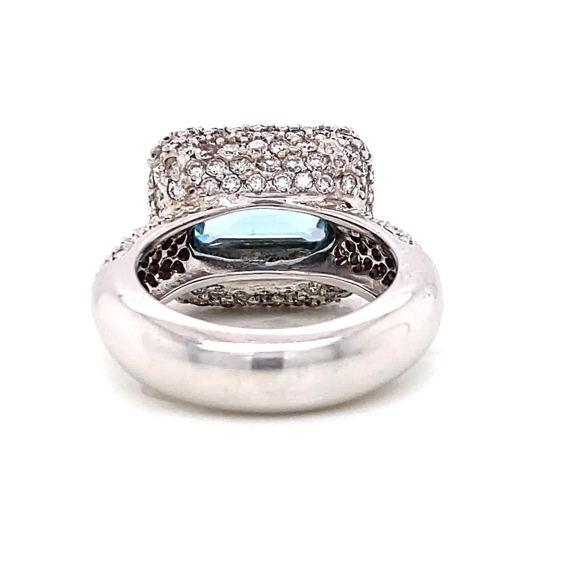 Modern Aquamarine Diamond 18 Karat White Gold Micropave Ring In Excellent Condition In Beverly Hills, CA