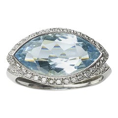 Bague moderne en grappe d'aigue-marine, diamants et platine, 4,69 carats