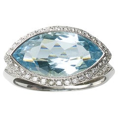 Moderner Cluster-Ring aus Platin mit Aquamarin, Diamant und Platin, 4.69 Karat