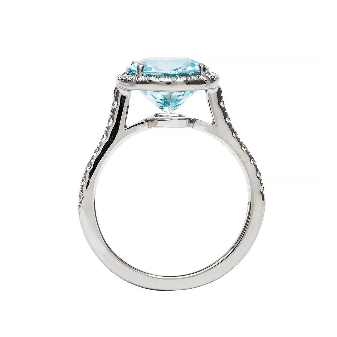 Modern Aquamarine Diamond White Gold Micro Pave Engagement Ring In Excellent Condition In Beverly Hills, CA